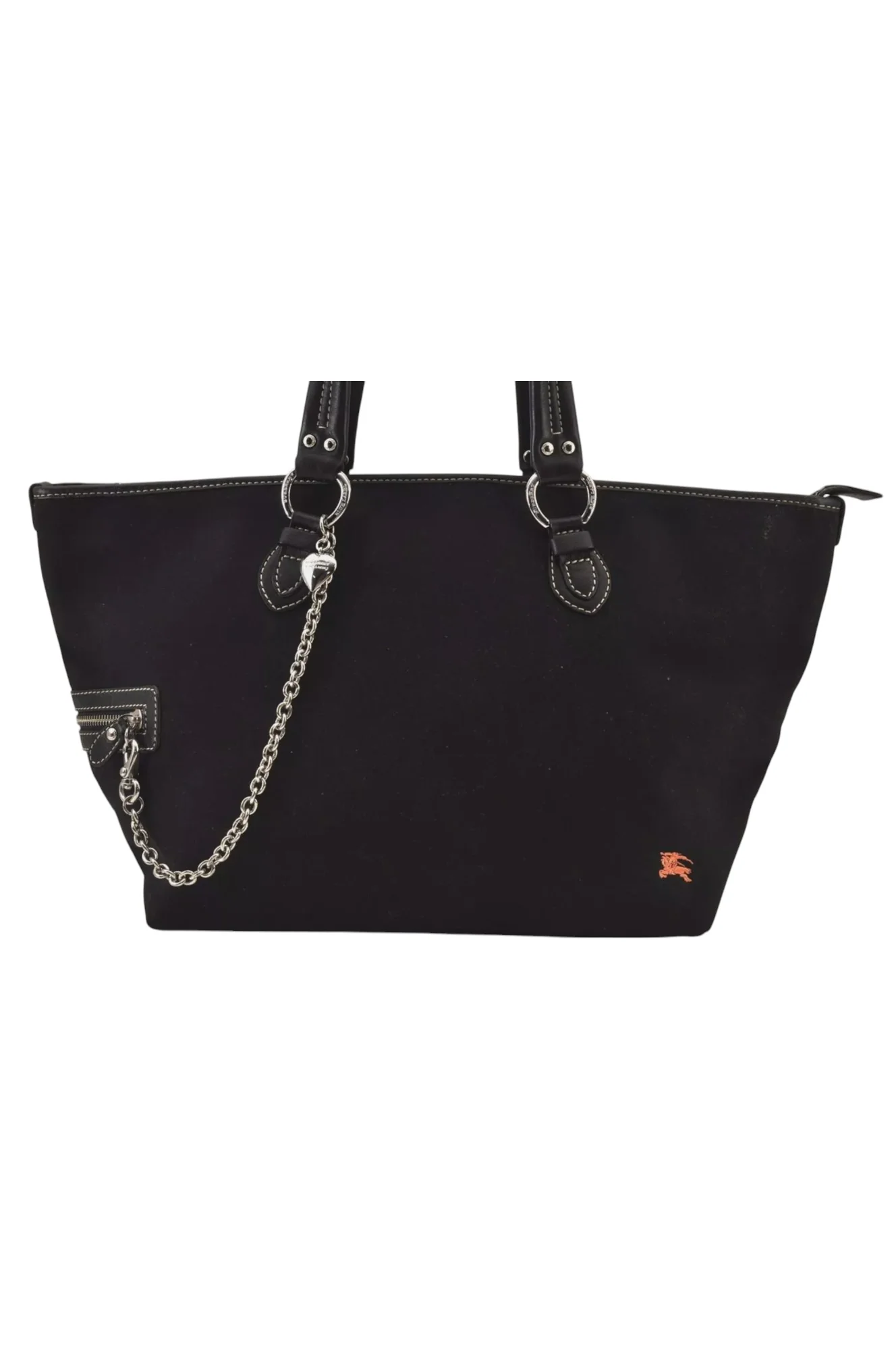Authentic BURBERRY BLUE LABEL Hand Tote Bag Polyester Leather Black 7082L - Image 2