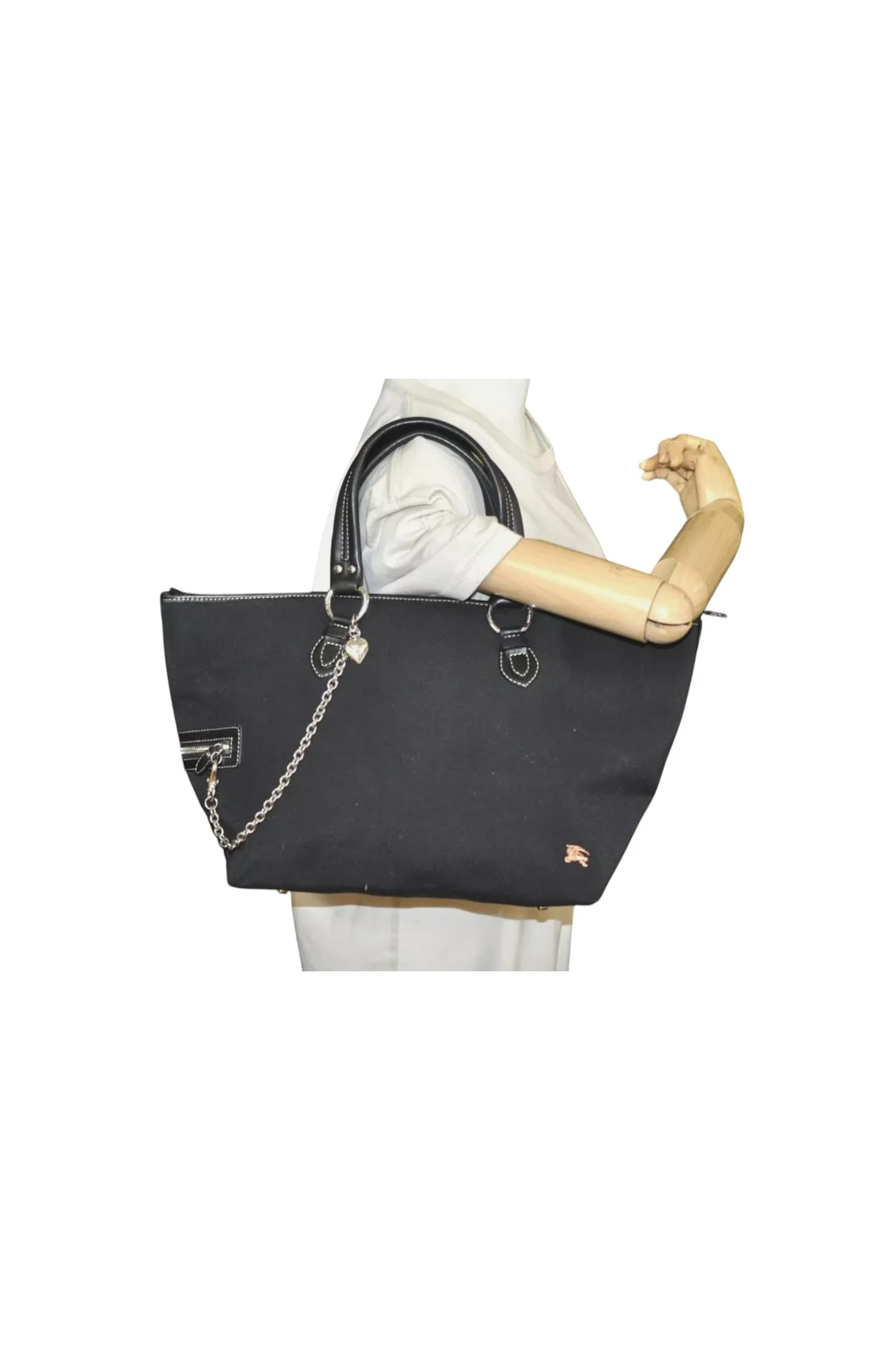 Authentic BURBERRY BLUE LABEL Hand Tote Bag Polyester Leather Black 7082L - Image 23