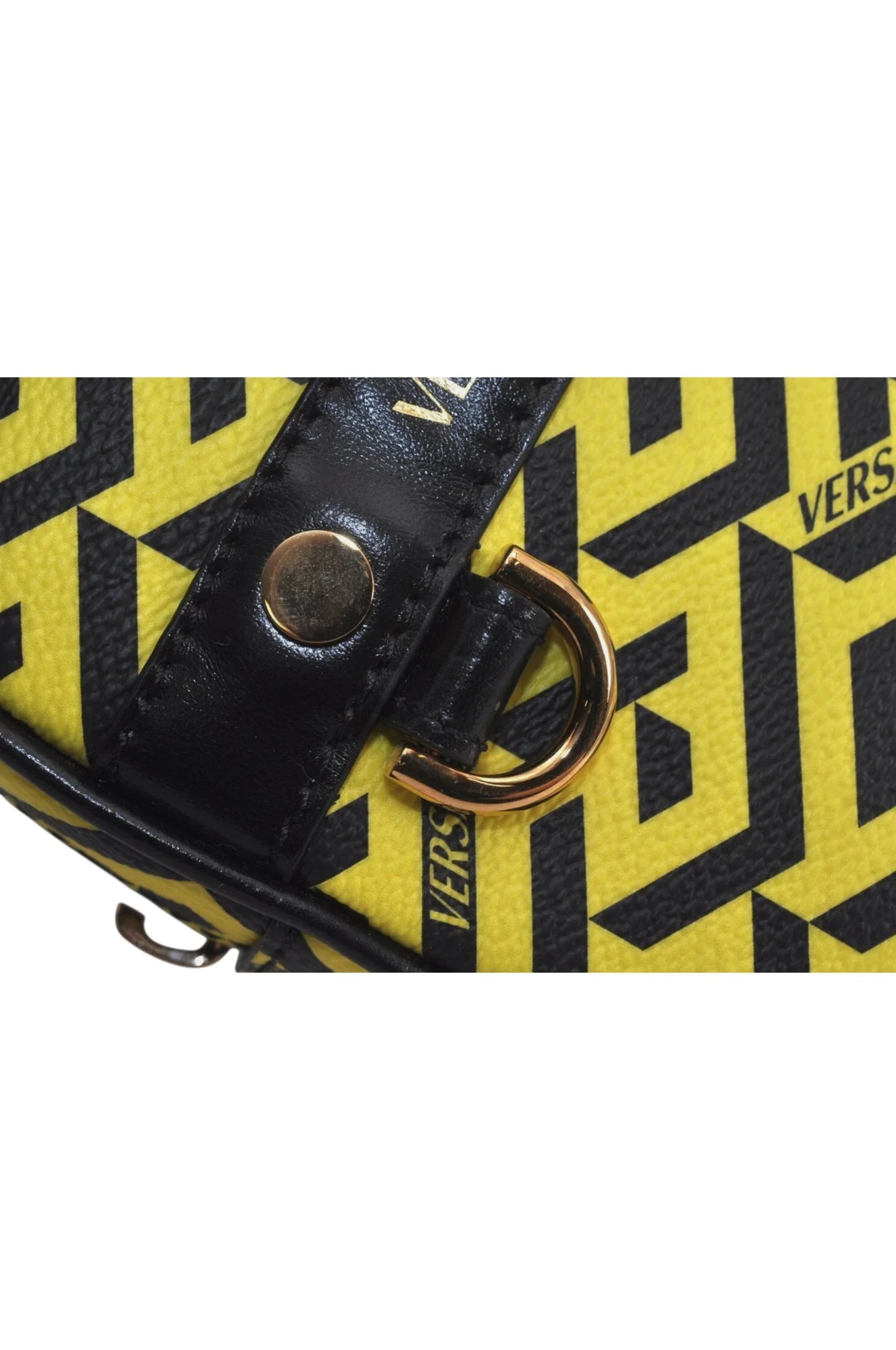 Authentic VERSACE La Greca Vintage Leather Pouch Purse Yellow Box Junk 7524L - Image 12
