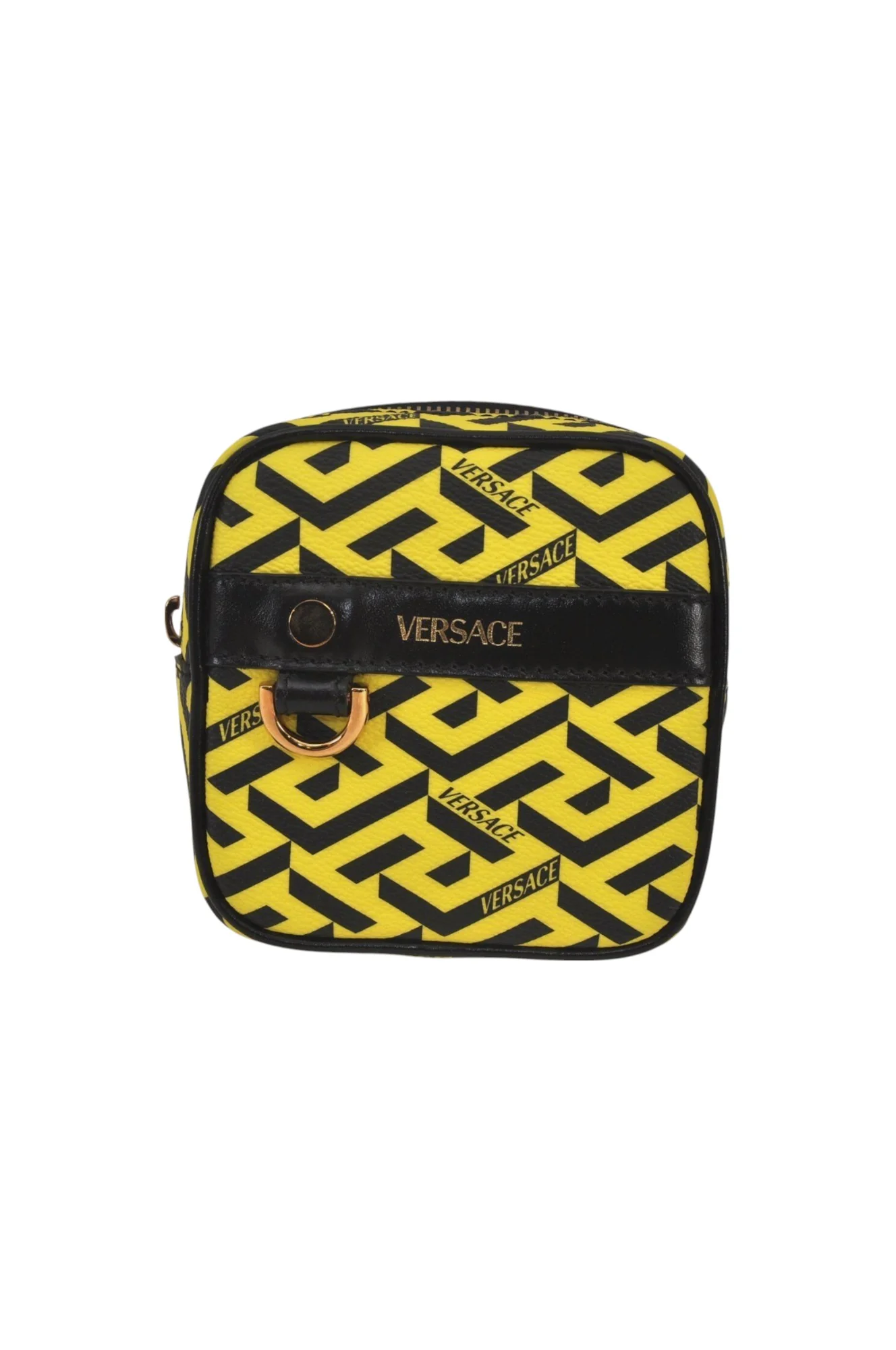 Authentic VERSACE La Greca Vintage Leather Pouch Purse Yellow Box Junk 7524L - Image 2