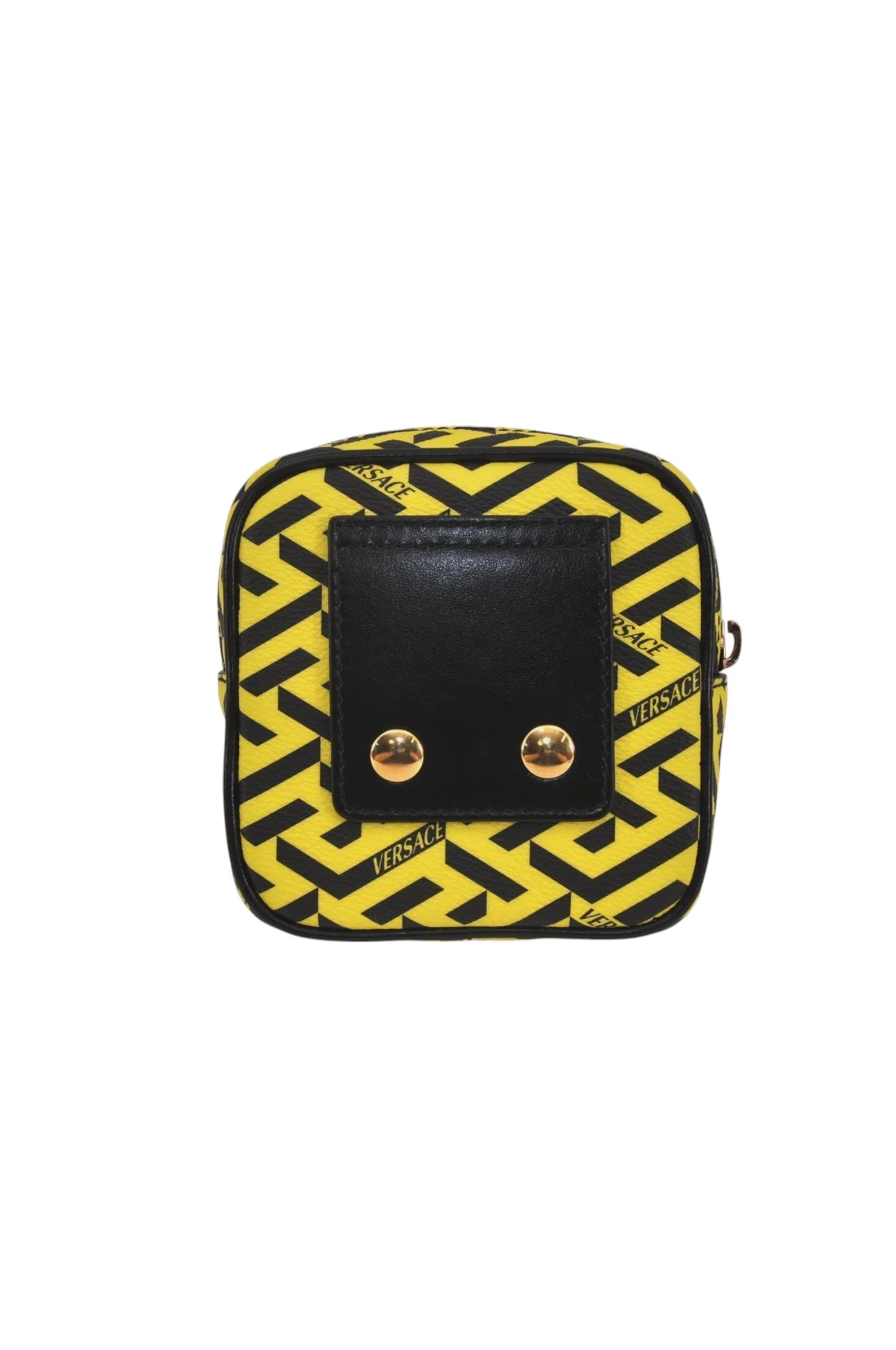 Authentic VERSACE La Greca Vintage Leather Pouch Purse Yellow Box Junk 7524L - Image 3