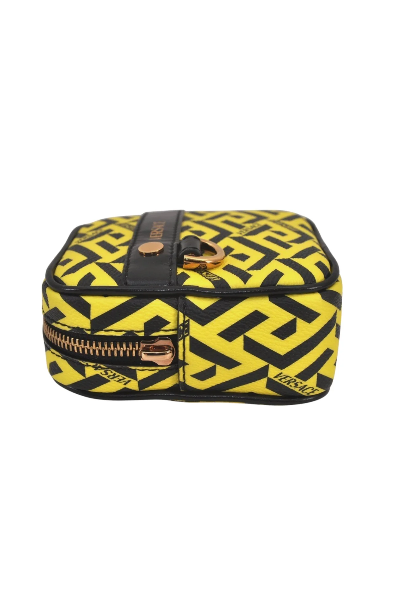 Authentic VERSACE La Greca Vintage Leather Pouch Purse Yellow Box Junk 7524L - Image 4