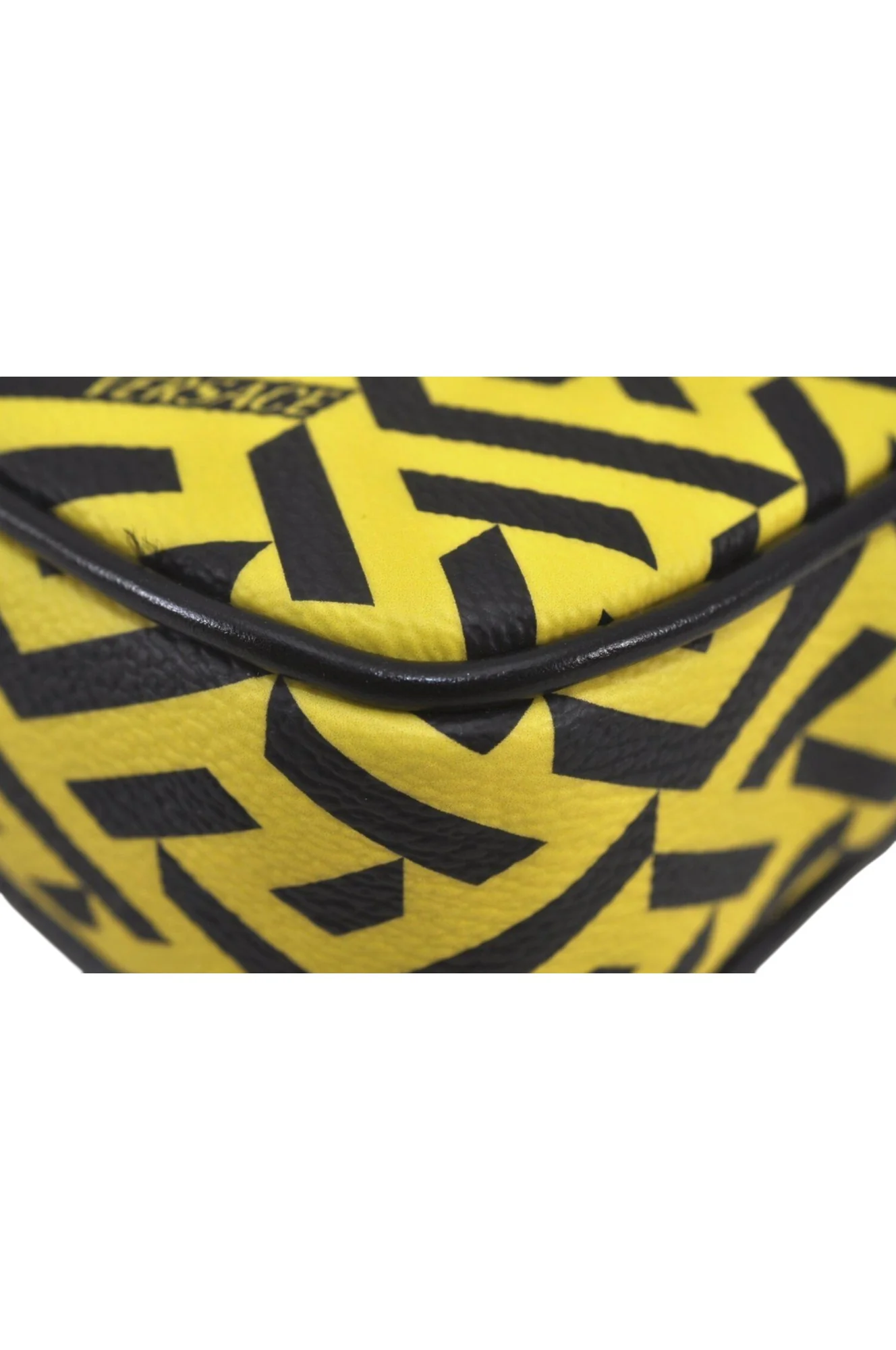 Authentic VERSACE La Greca Vintage Leather Pouch Purse Yellow Box Junk 7524L - Image 8