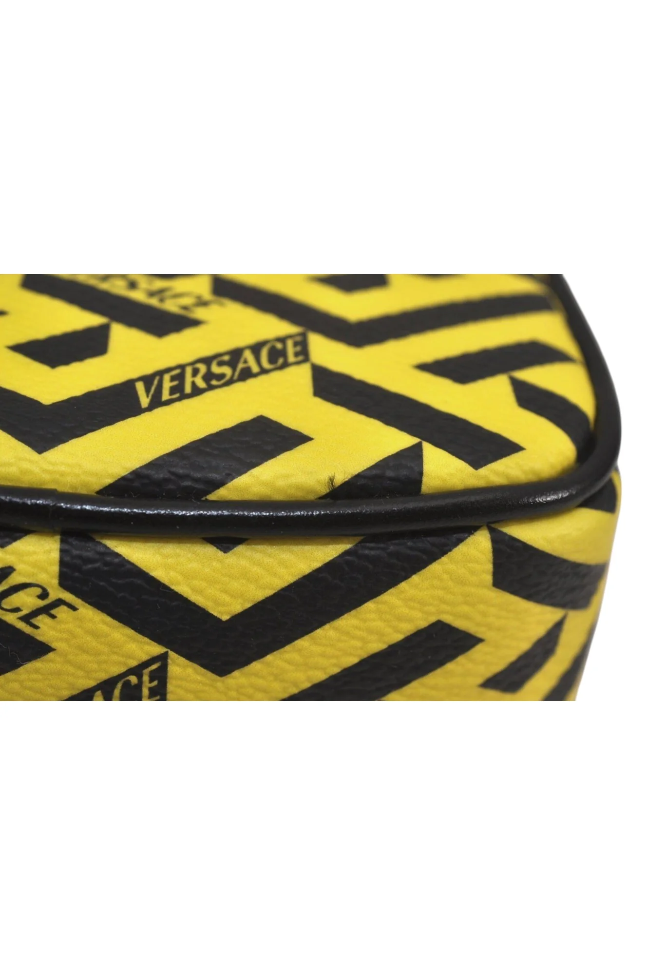 Authentic VERSACE La Greca Vintage Leather Pouch Purse Yellow Box Junk 7524L - Image 9