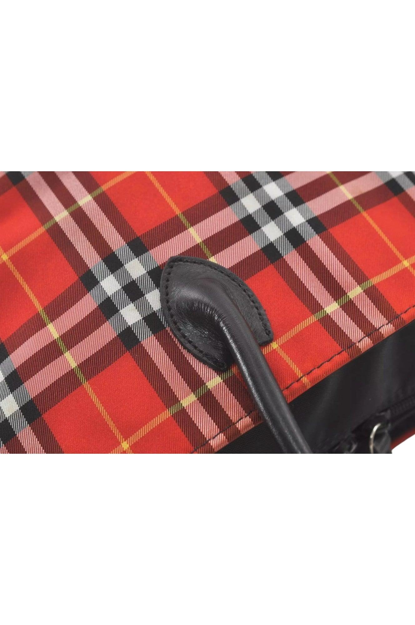 Burberry BLUE LABEL Check Shoulder Tote Bag Nylon Leather Red 9373K - Image 12