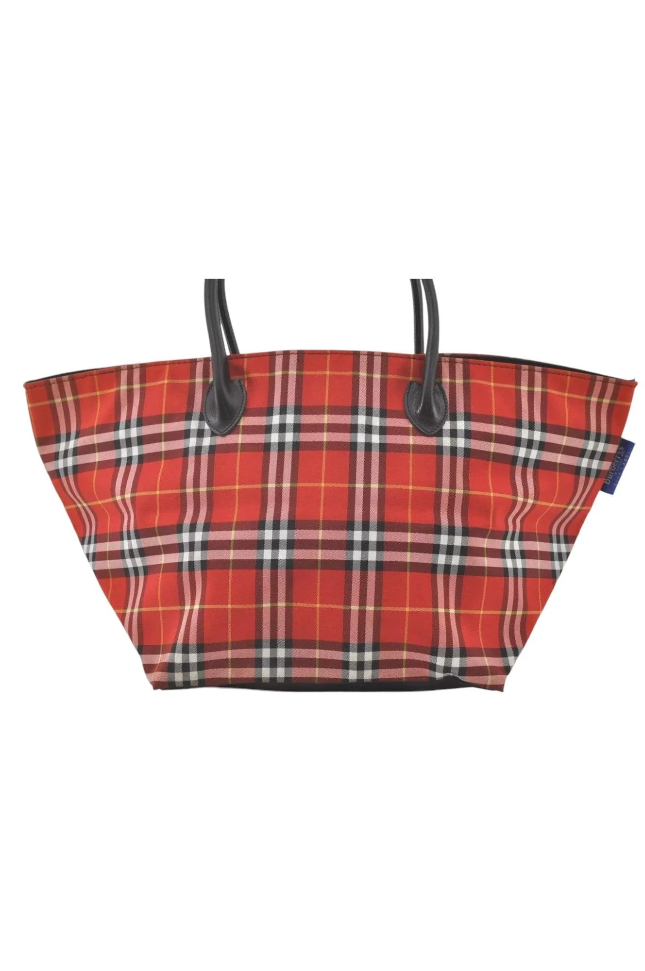 Burberry BLUE LABEL Check Shoulder Tote Bag Nylon Leather Red 9373K - Image 2