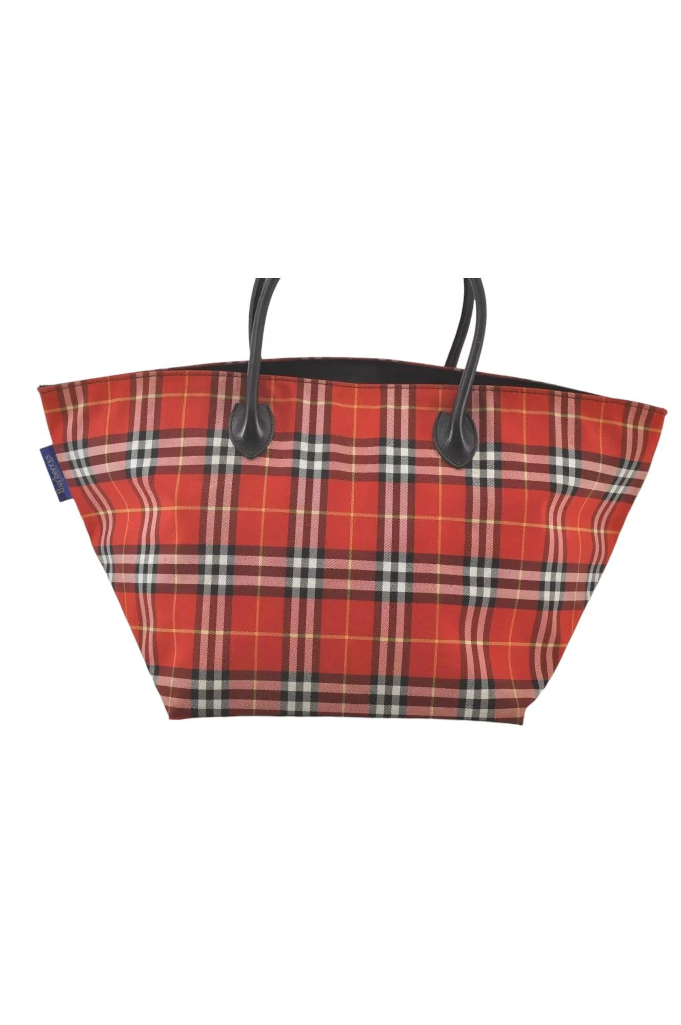 Burberry BLUE LABEL Check Shoulder Tote Bag Nylon Leather Red 9373K - Image 3