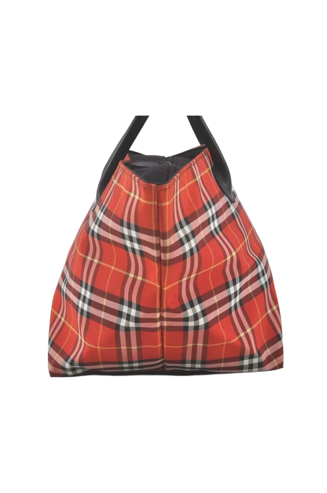 Burberry BLUE LABEL Check Shoulder Tote Bag Nylon Leather Red 9373K - Image 4