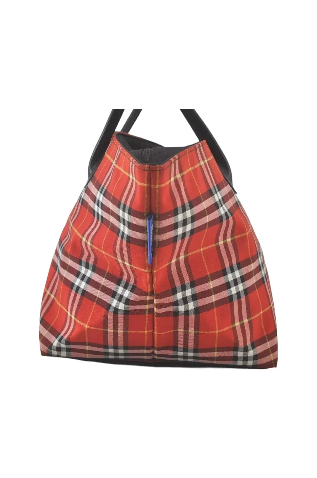 Burberry BLUE LABEL Check Shoulder Tote Bag Nylon Leather Red 9373K - Image 5