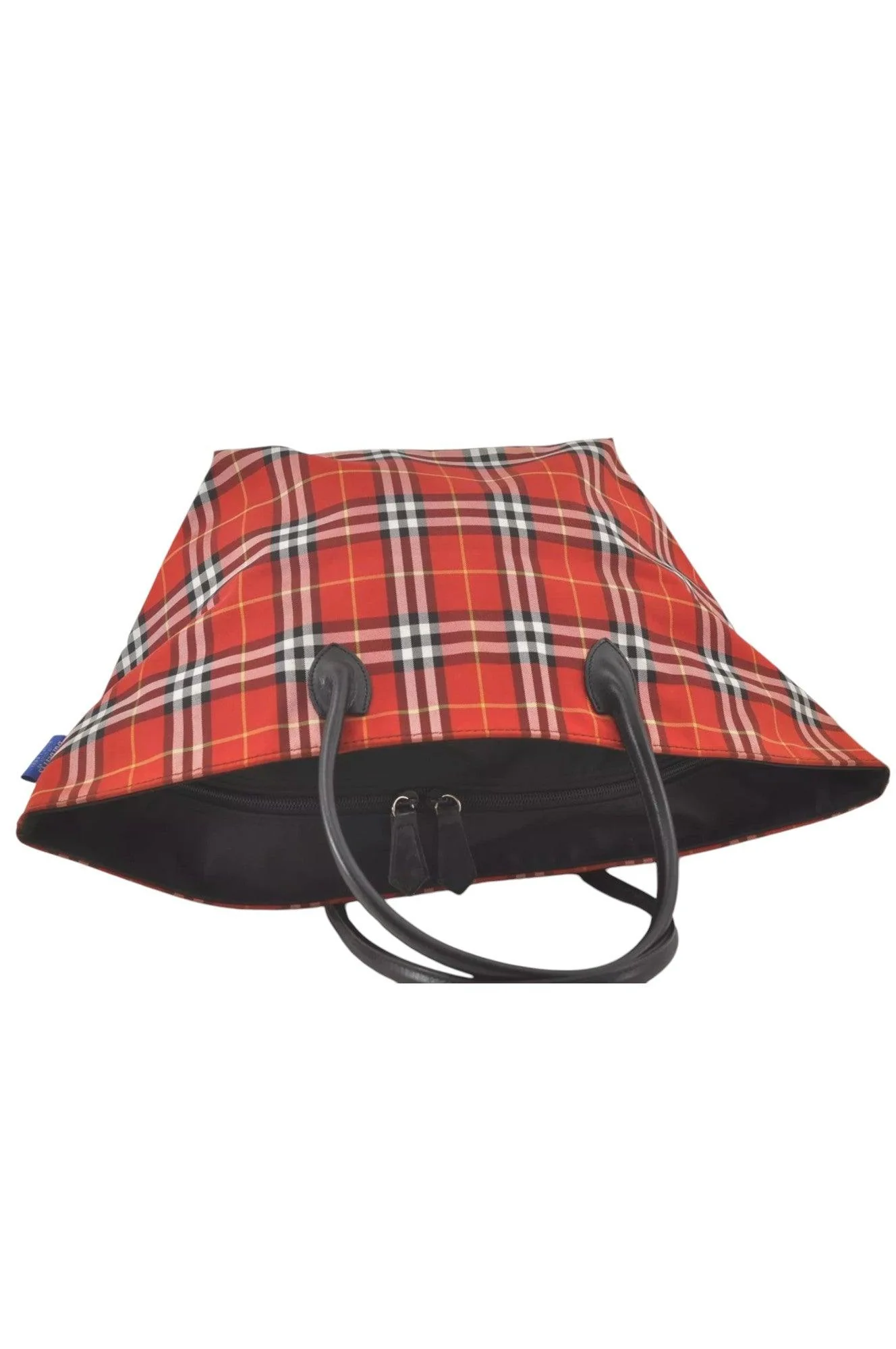 Burberry BLUE LABEL Check Shoulder Tote Bag Nylon Leather Red 9373K - Image 6