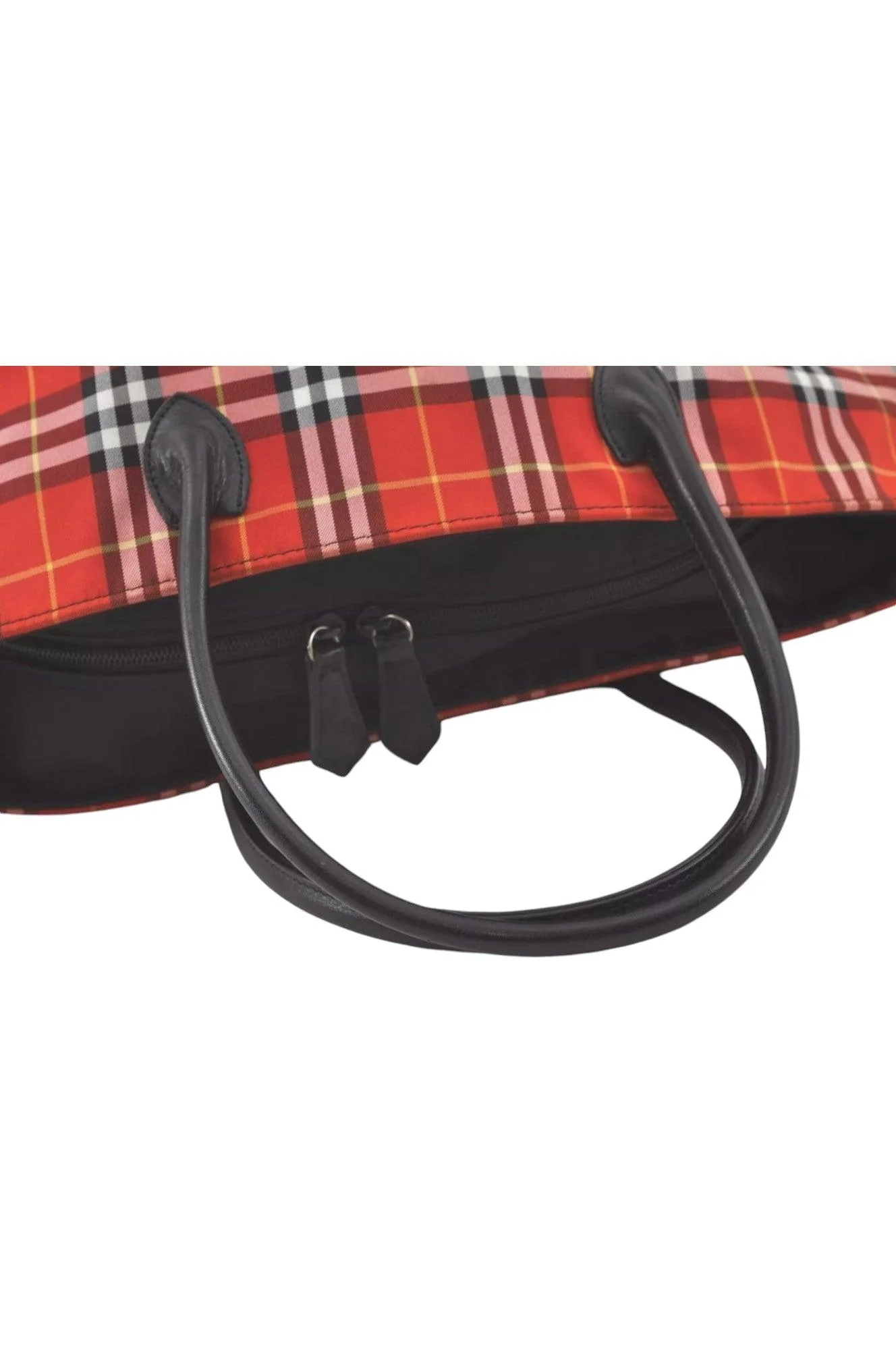 Burberry BLUE LABEL Check Shoulder Tote Bag Nylon Leather Red 9373K - Image 7