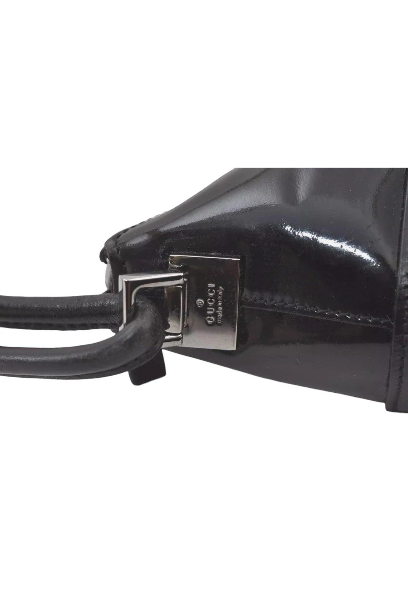 GUCCI Shoulder Hand Bag Purse Enamel Leather 0013766 Black 7891K - Image 13