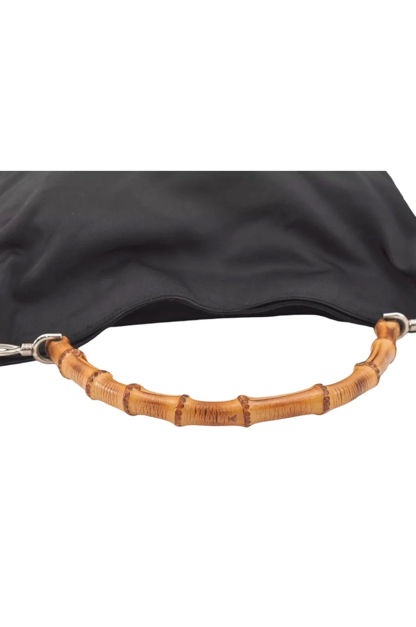 GUCCI Vintage Bamboo Shoulder Tote Bag Nylon Leather Black 7752K - Image 7