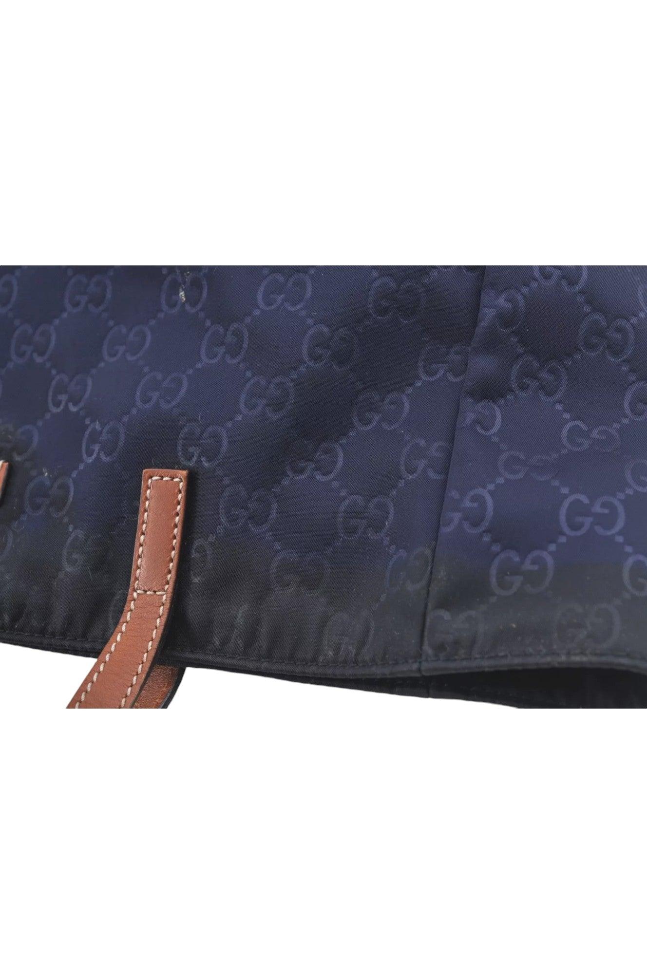 GUCCI Vintage Hand Tote Bag GG Nylon Leather Navy Blue L0937 - Image 13