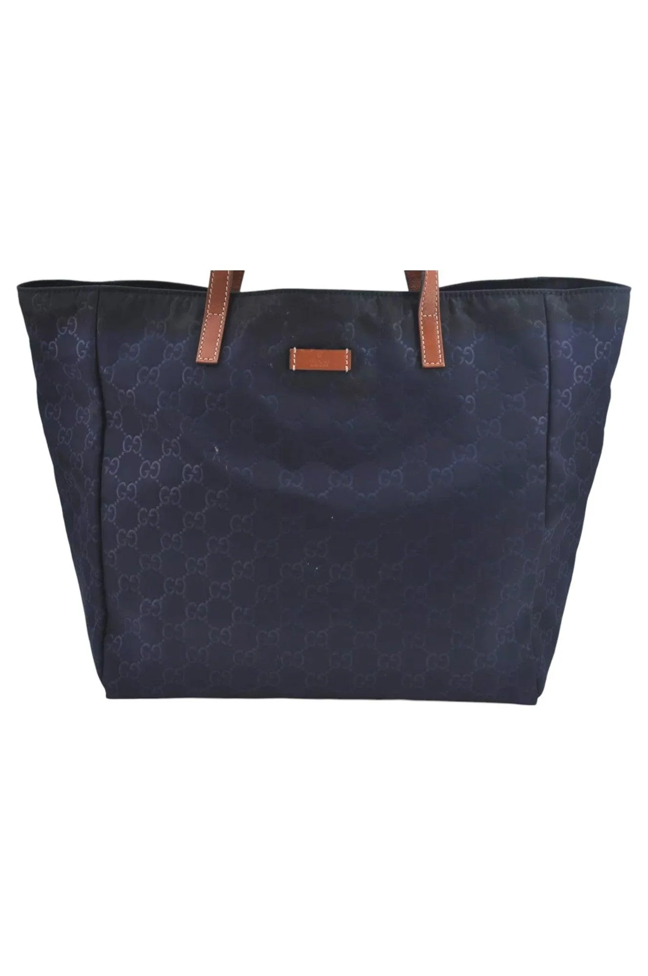 GUCCI Vintage Hand Tote Bag GG Nylon Leather Navy Blue L0937 - Image 2