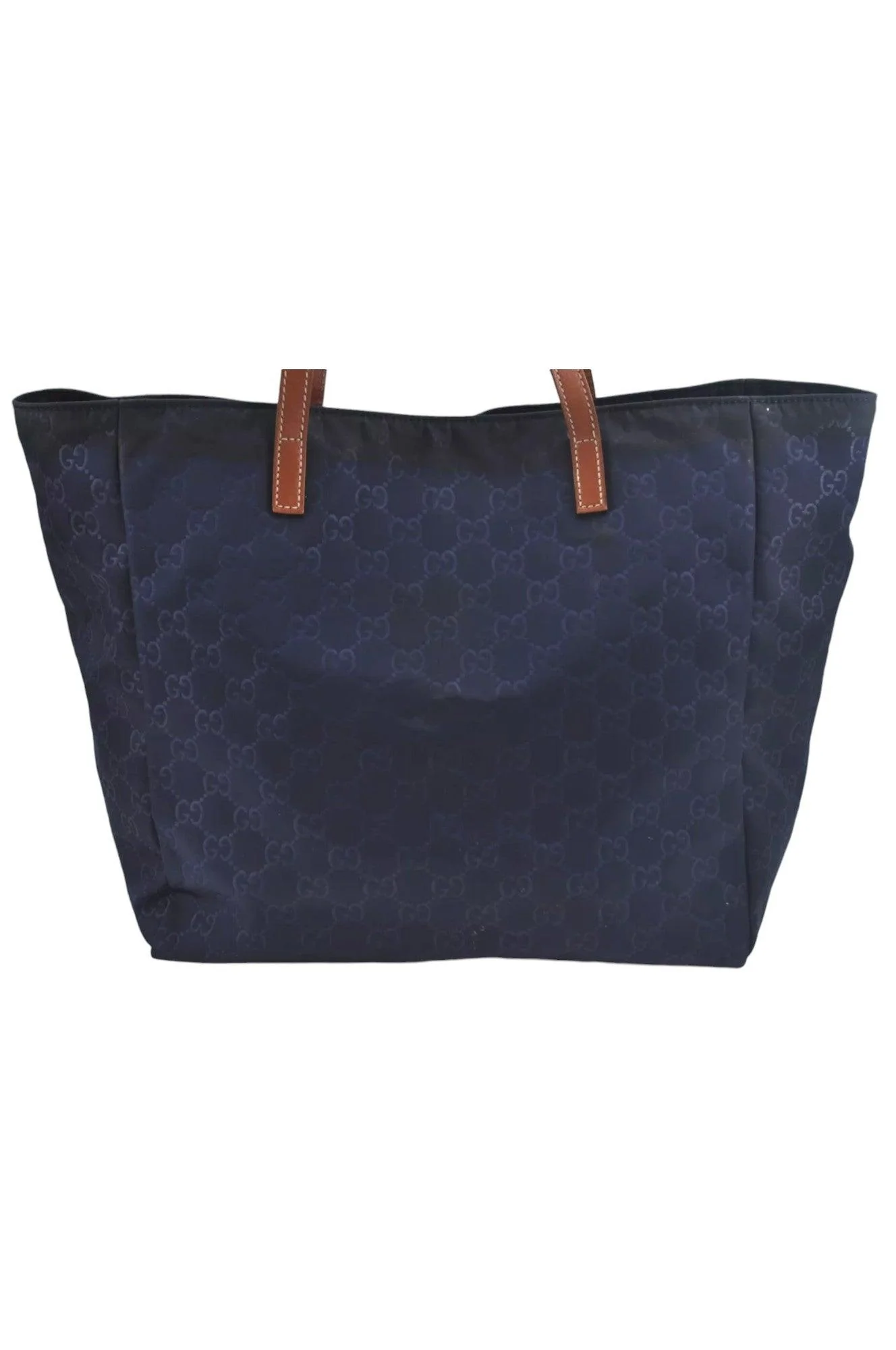 GUCCI Vintage Hand Tote Bag GG Nylon Leather Navy Blue L0937 - Image 3