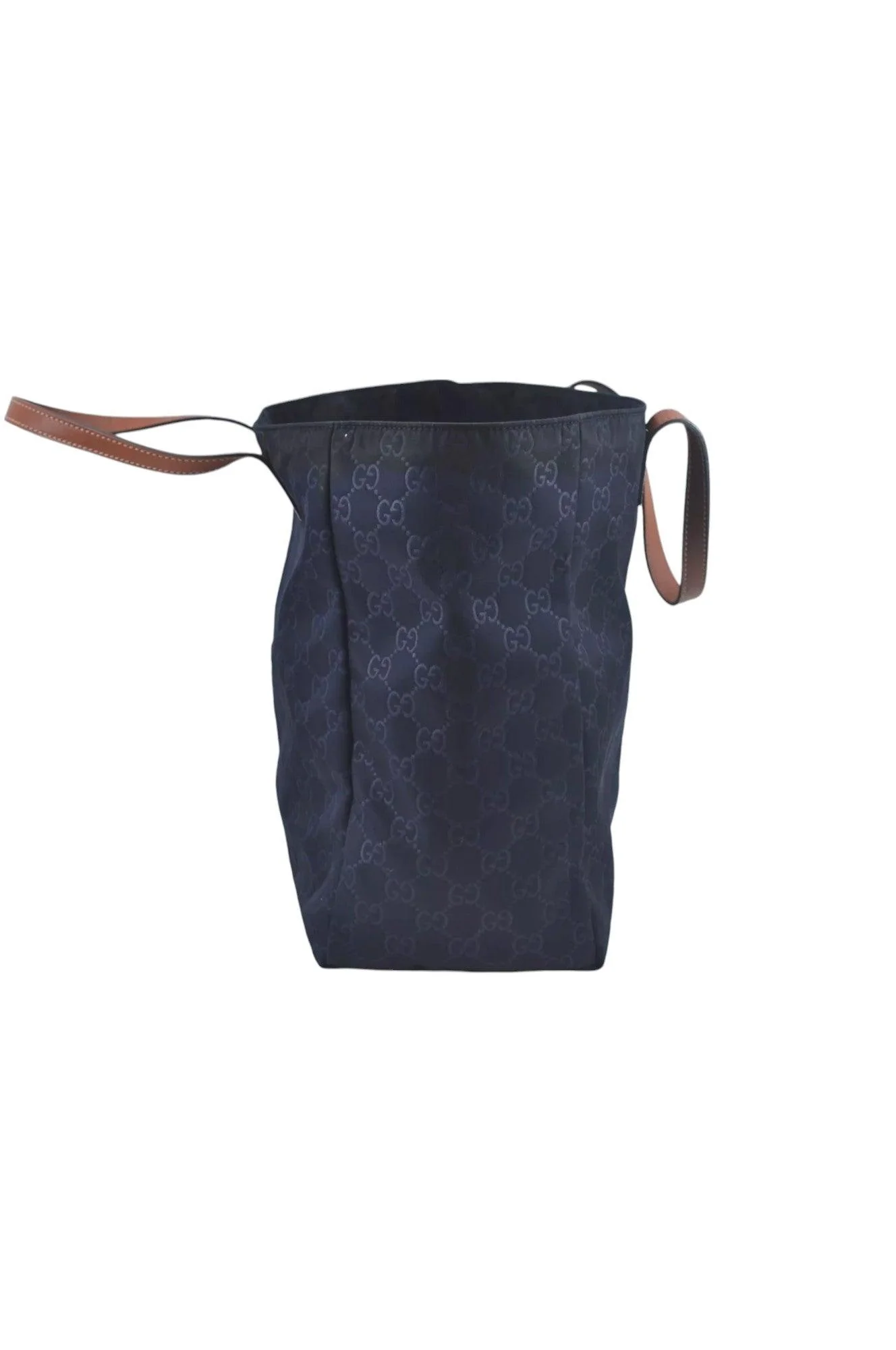 GUCCI Vintage Hand Tote Bag GG Nylon Leather Navy Blue L0937 - Image 4