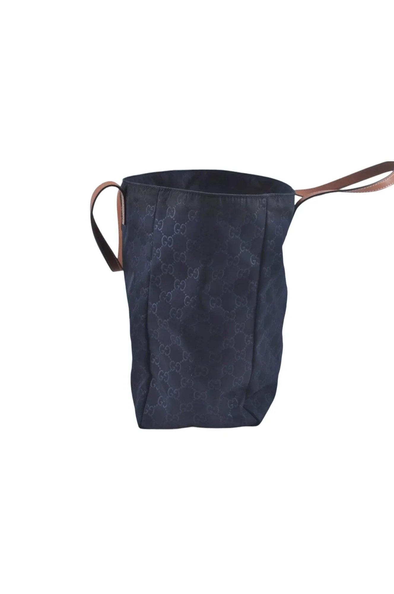 GUCCI Vintage Hand Tote Bag GG Nylon Leather Navy Blue L0937 - Image 5