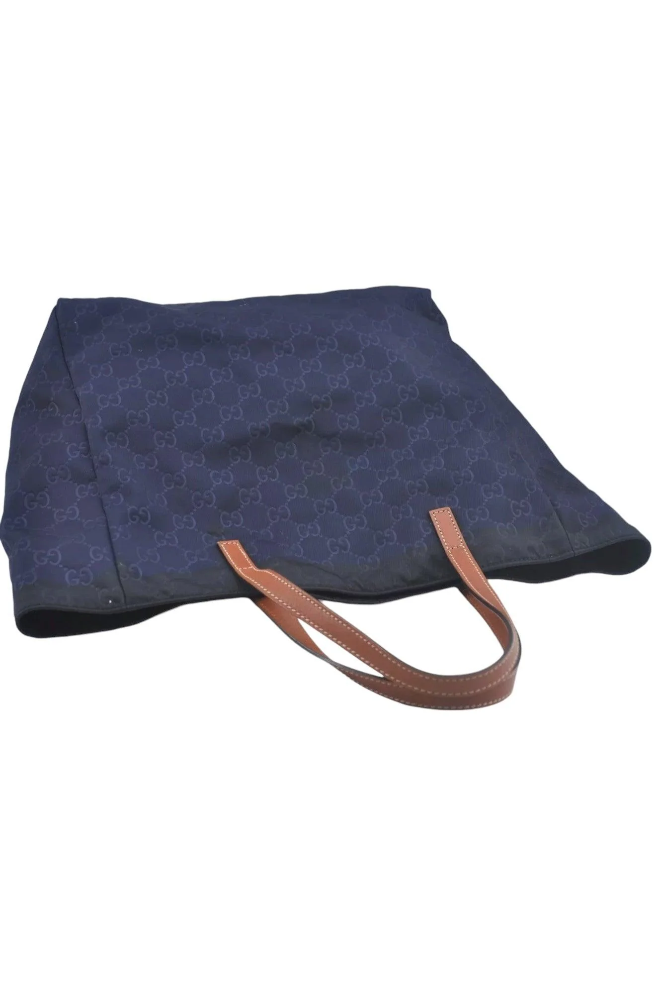 GUCCI Vintage Hand Tote Bag GG Nylon Leather Navy Blue L0937 - Image 6