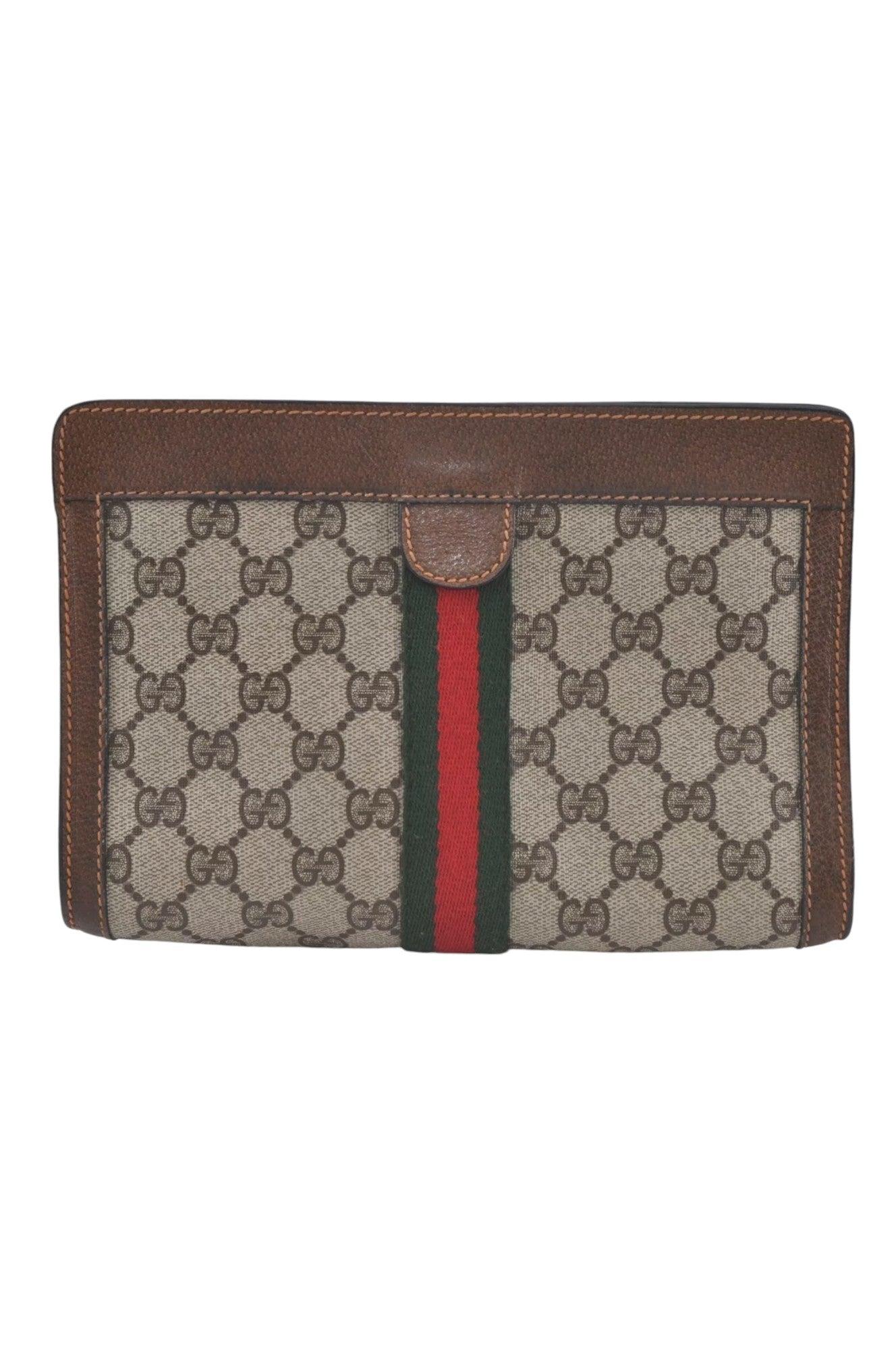 GUCCI Web Sherry Line Clutch Hand Bag Purse GG PVC Leather Brown 8044K - Image 2