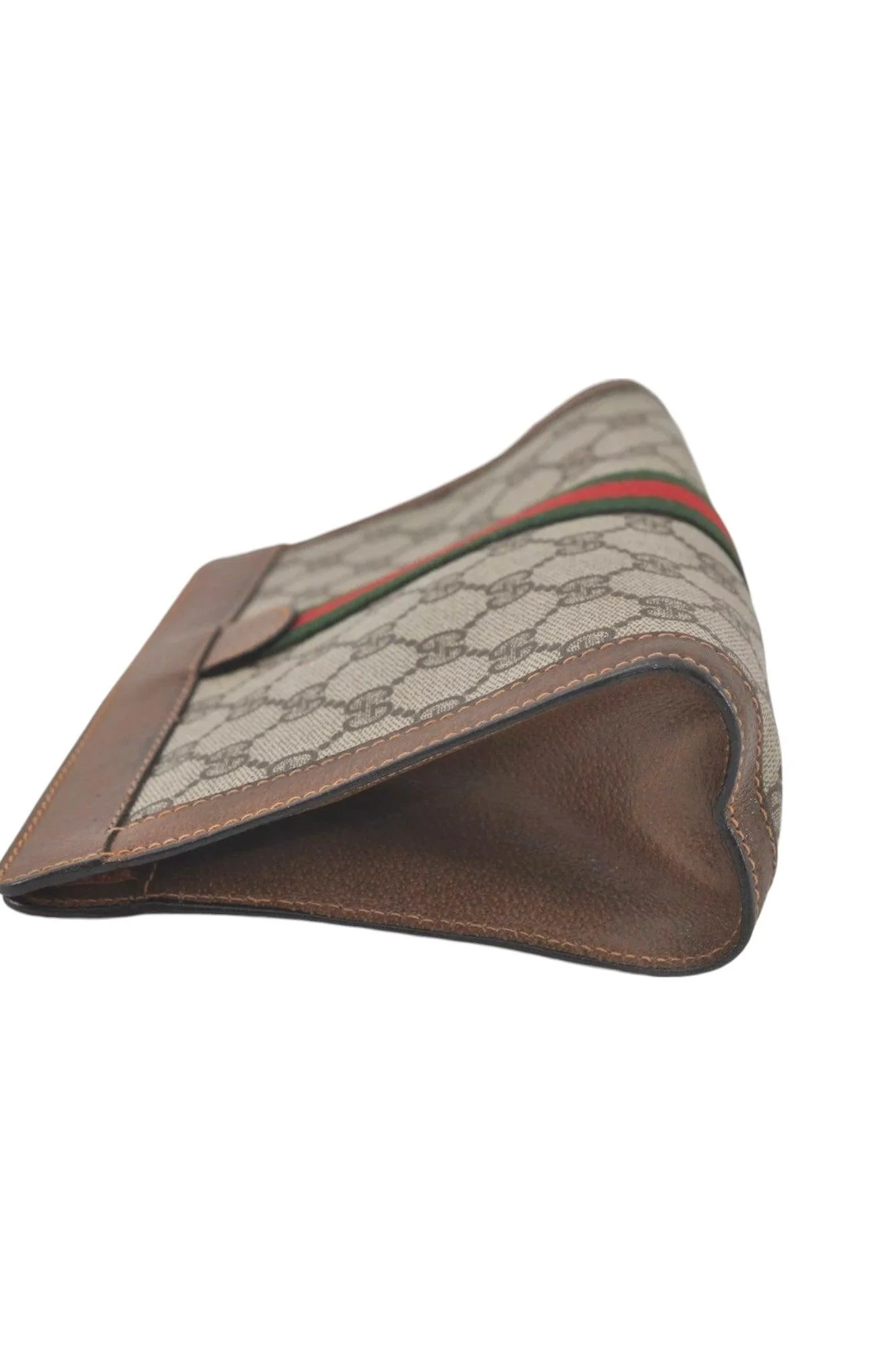 GUCCI Web Sherry Line Clutch Hand Bag Purse GG PVC Leather Brown 8044K - Image 4