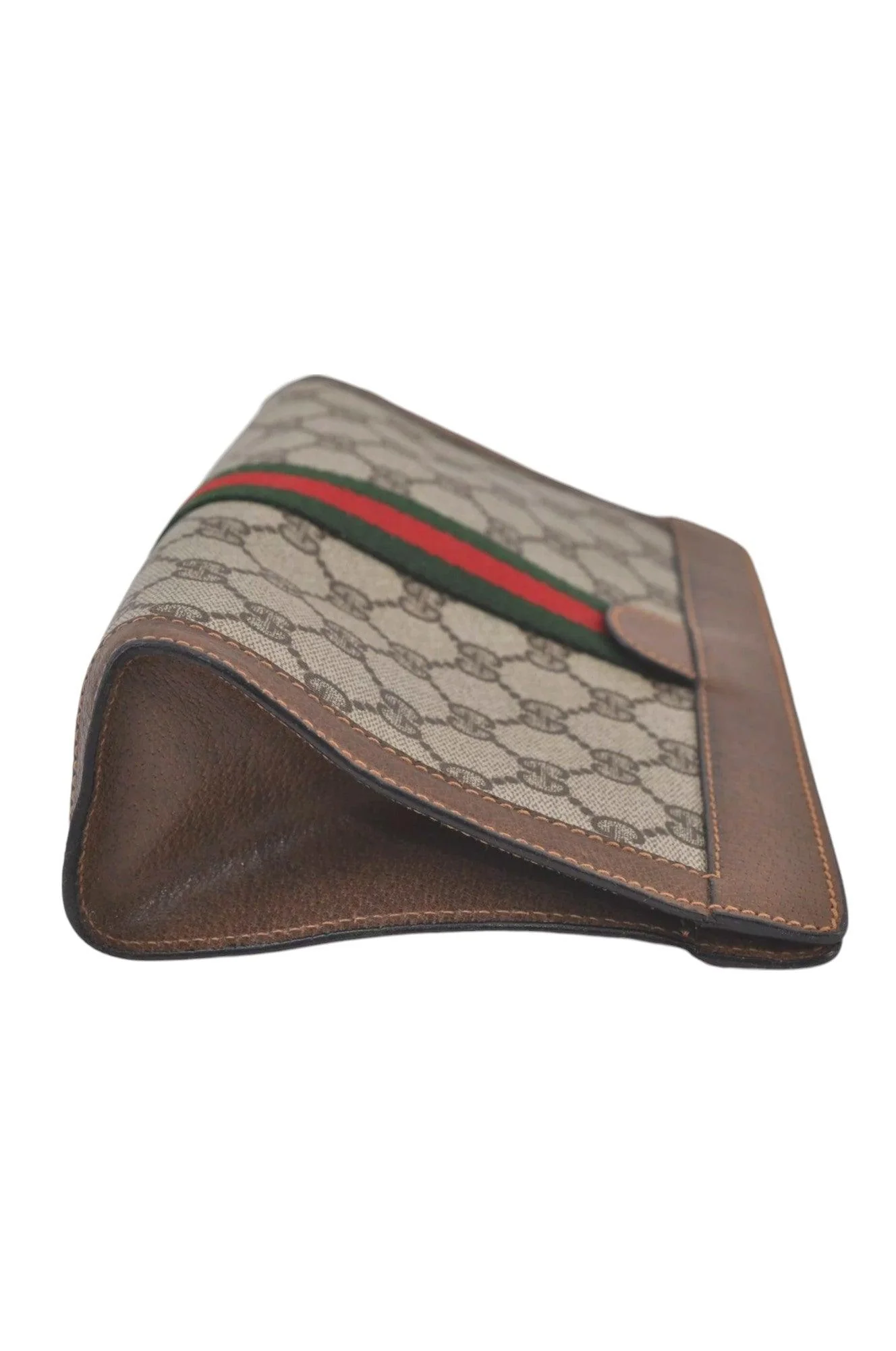 GUCCI Web Sherry Line Clutch Hand Bag Purse GG PVC Leather Brown 8044K - Image 5