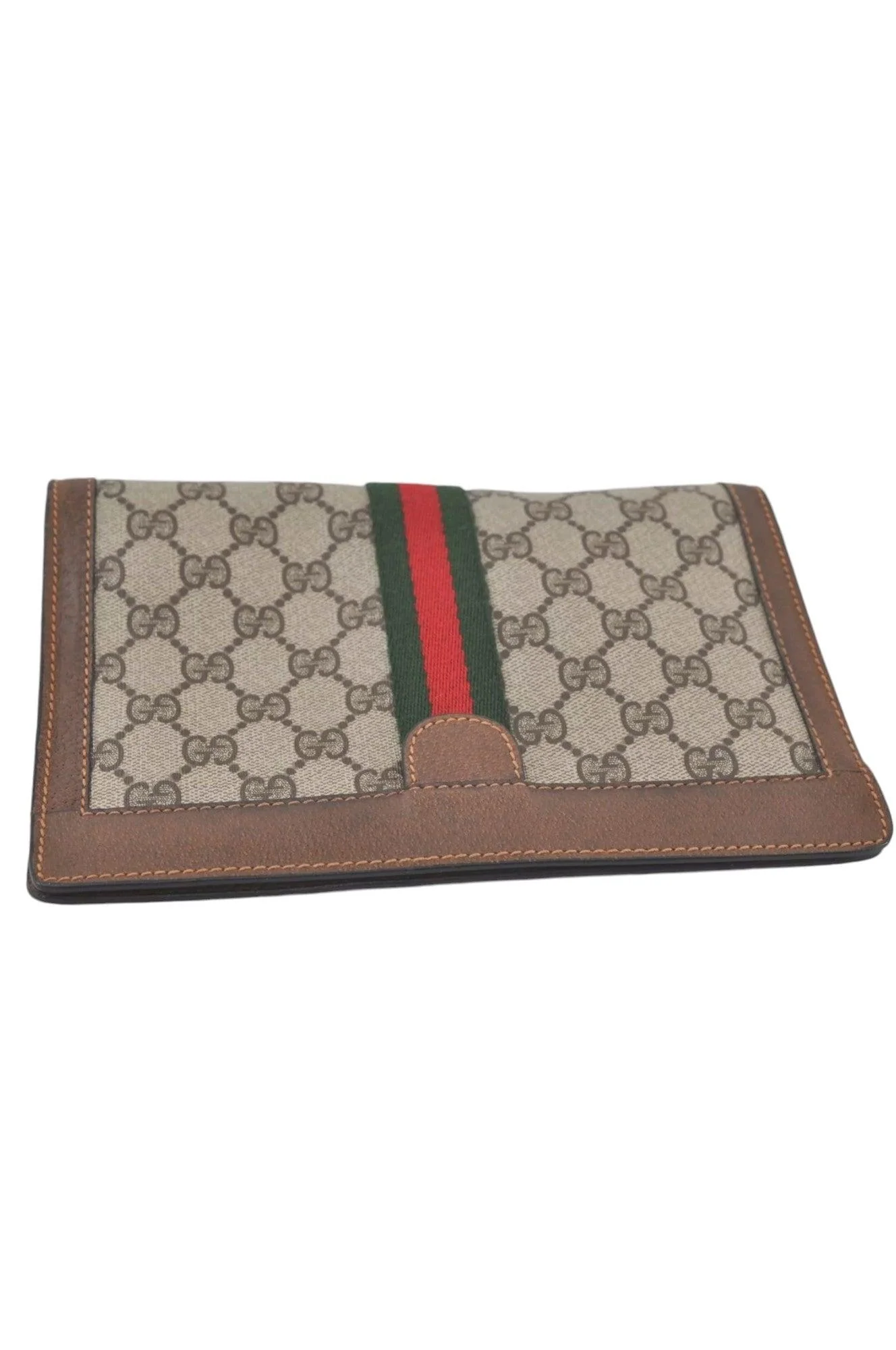 GUCCI Web Sherry Line Clutch Hand Bag Purse GG PVC Leather Brown 8044K - Image 6