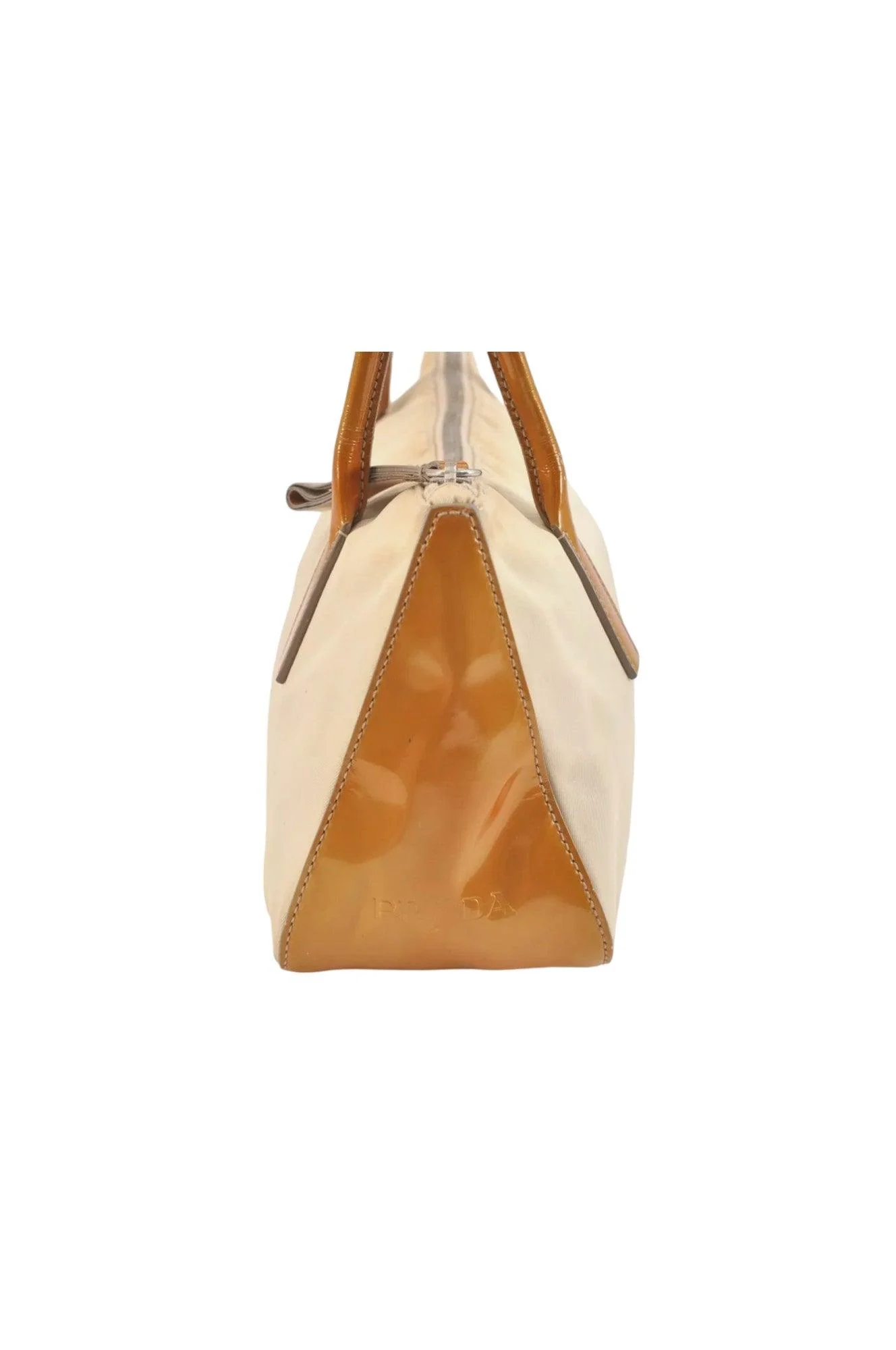 PRADA Nylon Tessuto Enamel Shoulder Hand Bag Purse Cream White 9257K - Image 4