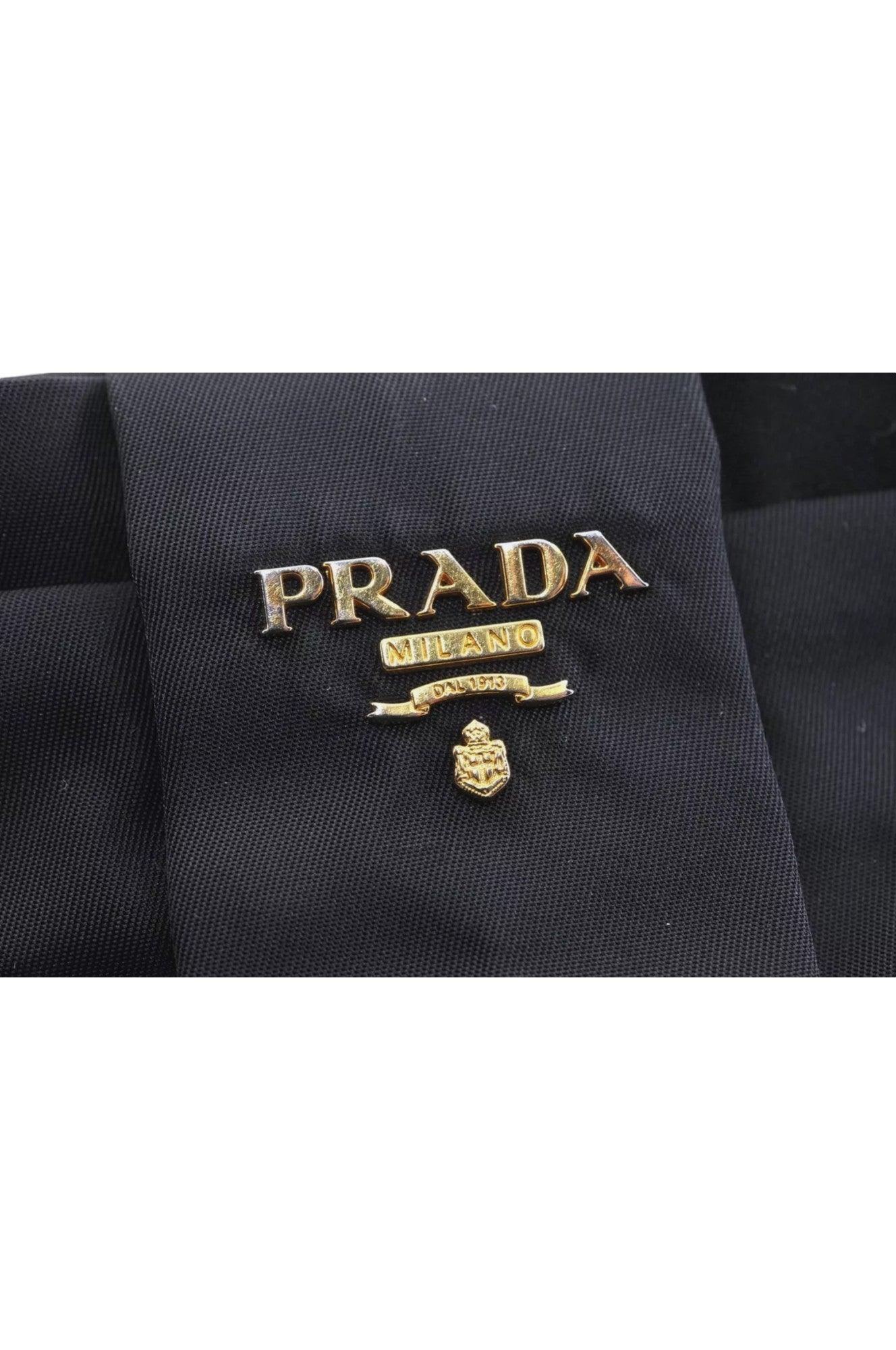 PRADA Tessuto Fiocco Ribbon Nylon Leather Hand Tote Bag Black 7620K - Image 10