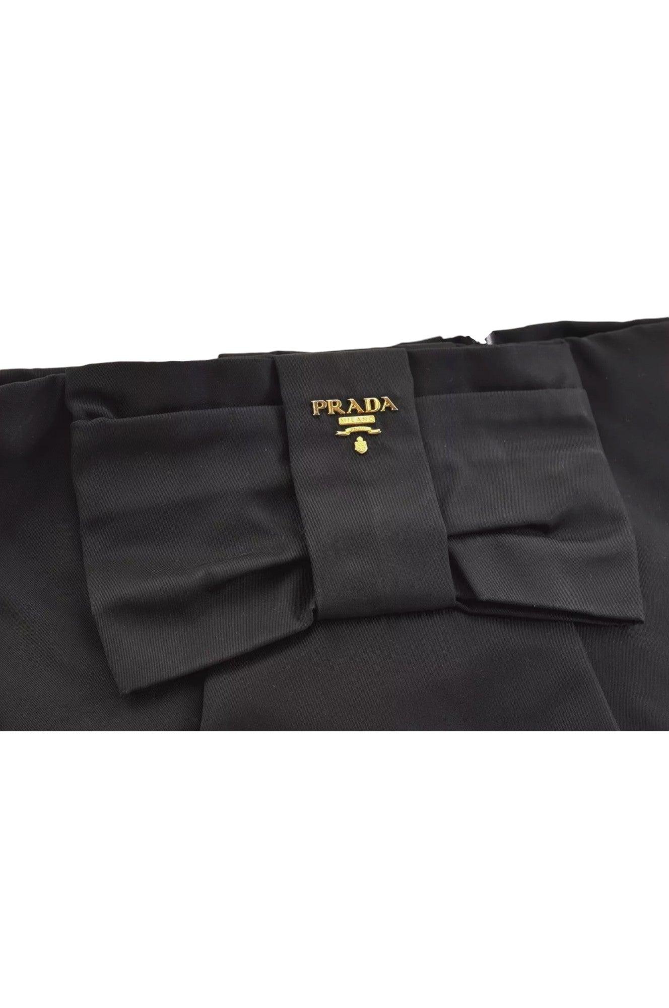 PRADA Tessuto Fiocco Ribbon Nylon Leather Hand Tote Bag Black 7620K - Image 11