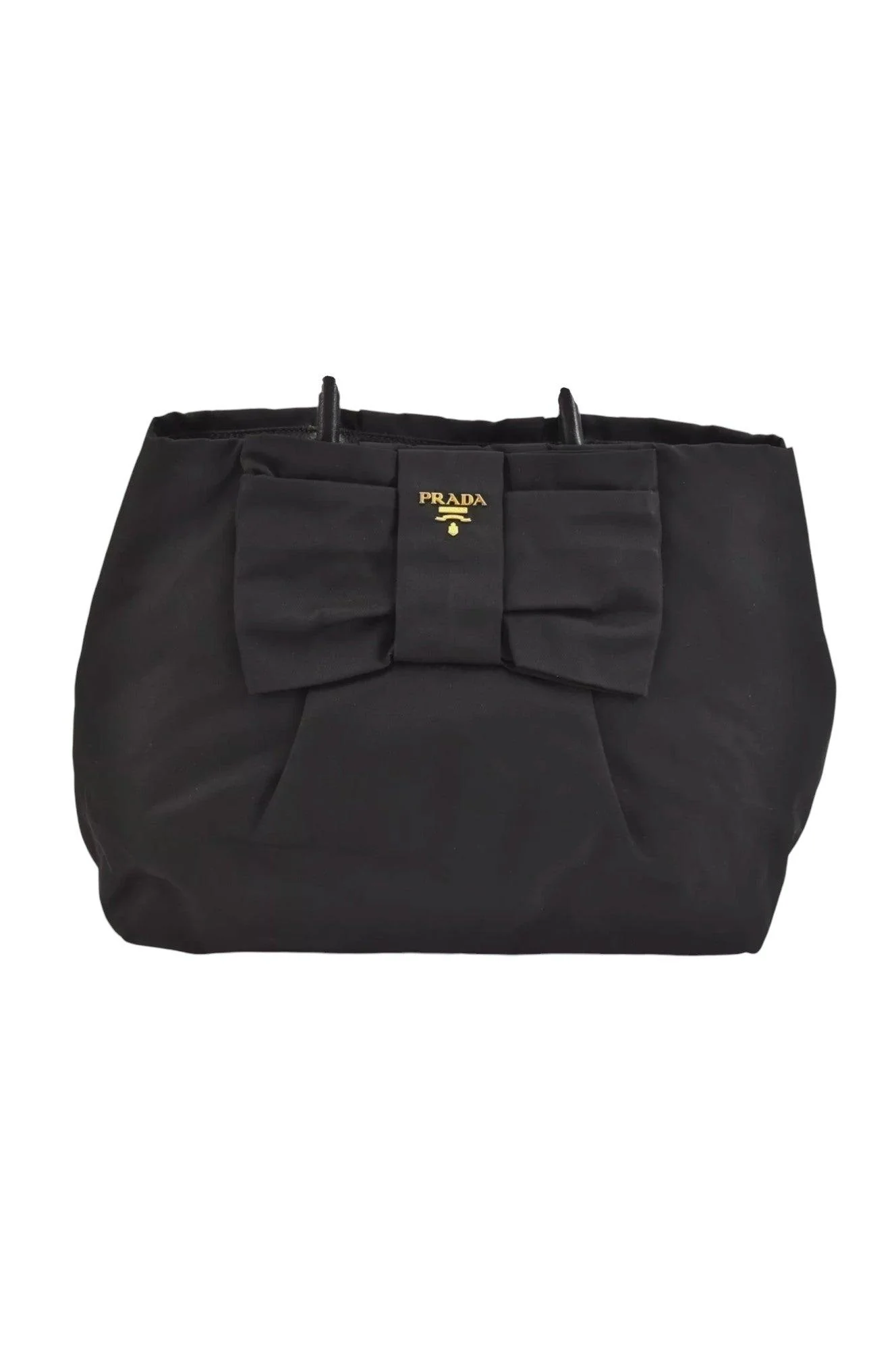 PRADA Tessuto Fiocco Ribbon Nylon Leather Hand Tote Bag Black 7620K - Image 2