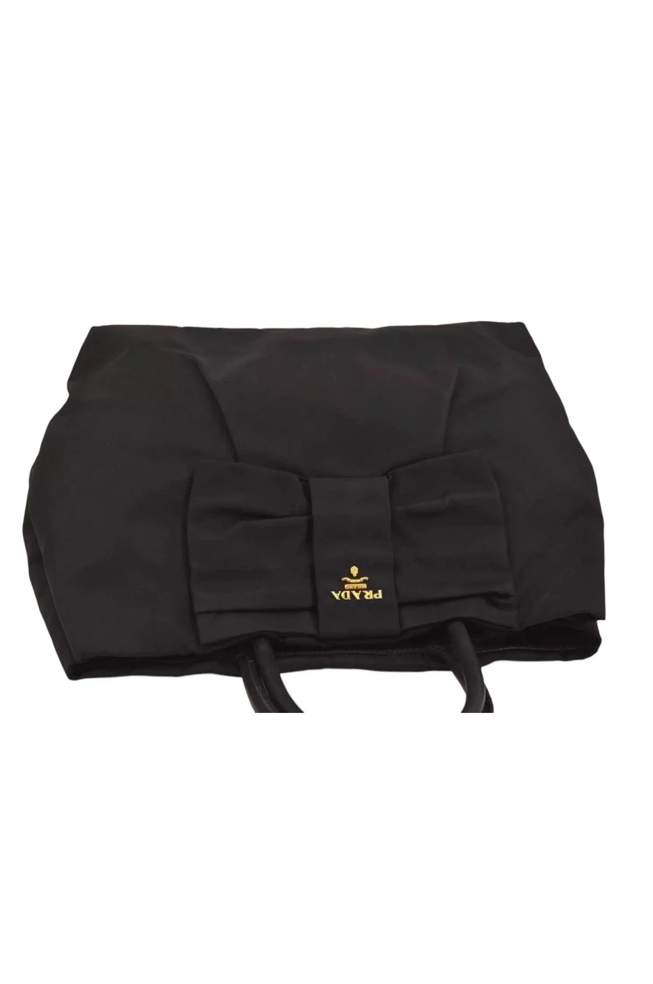 PRADA Tessuto Fiocco Ribbon Nylon Leather Hand Tote Bag Black 7620K - Image 6