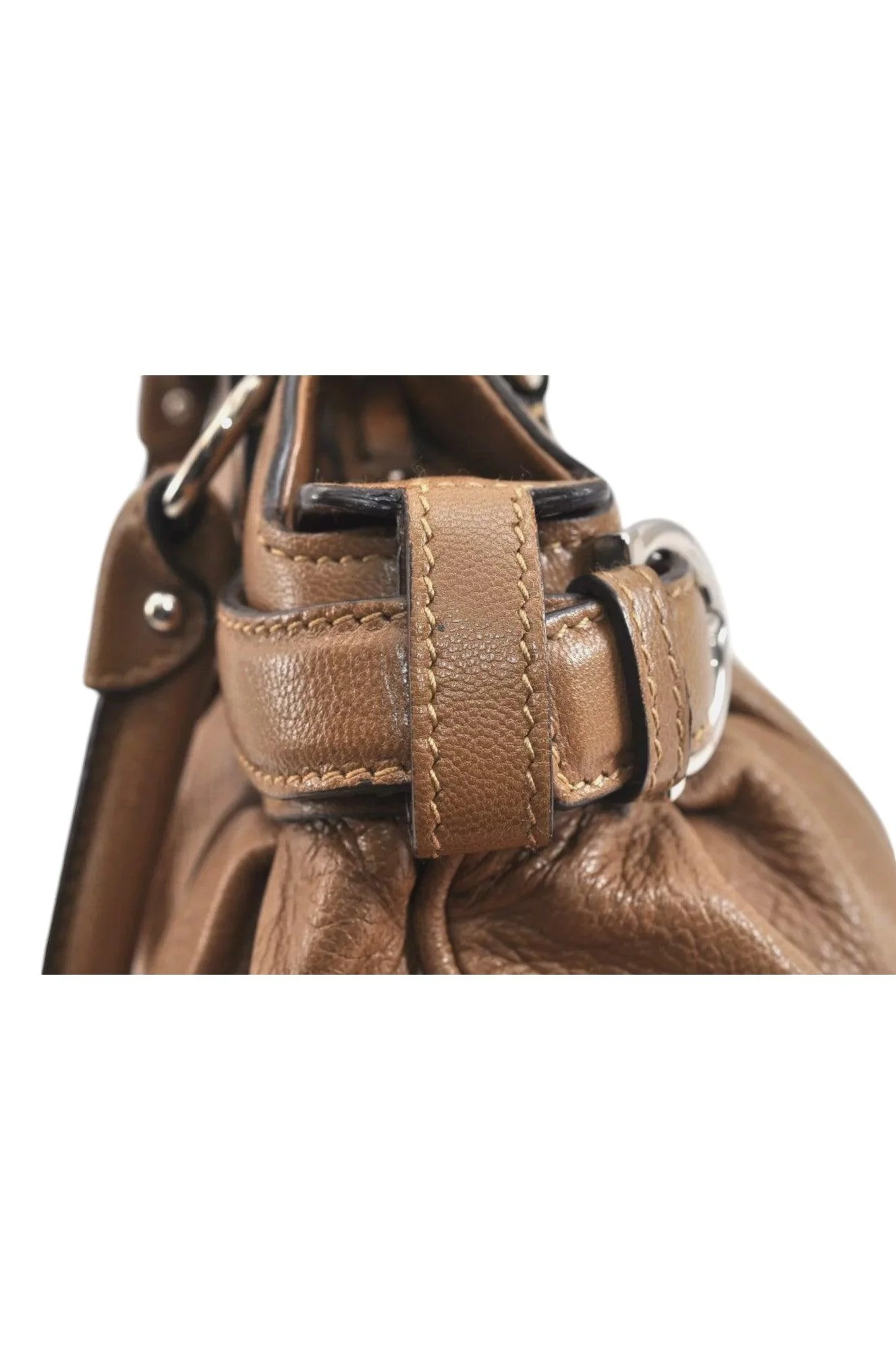 Salvatore Ferragamo Gancini Leather Shoulder Hand Bag Brown 7570K - Image 12