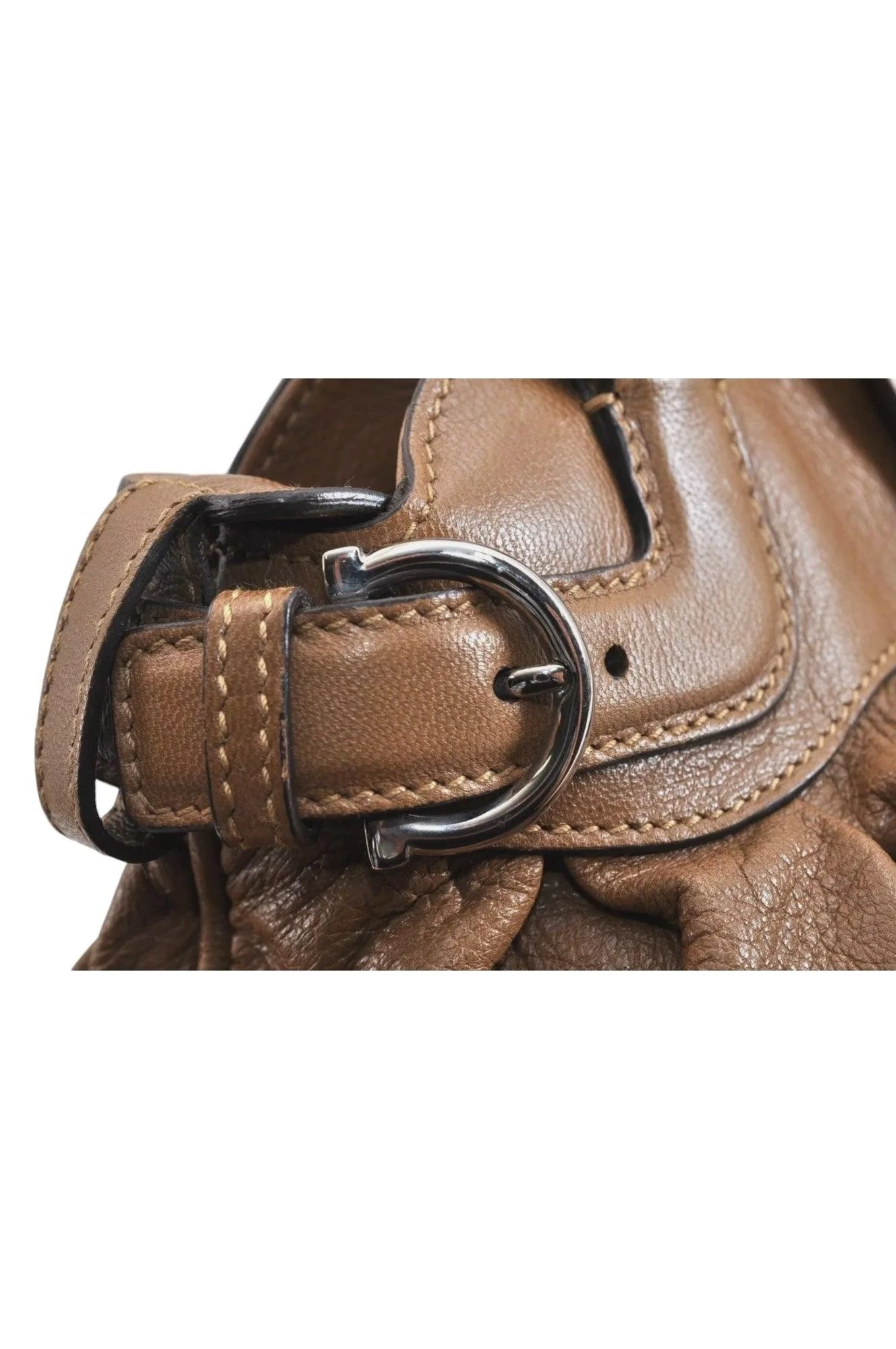 Salvatore Ferragamo Gancini Leather Shoulder Hand Bag Brown 7570K - Image 13