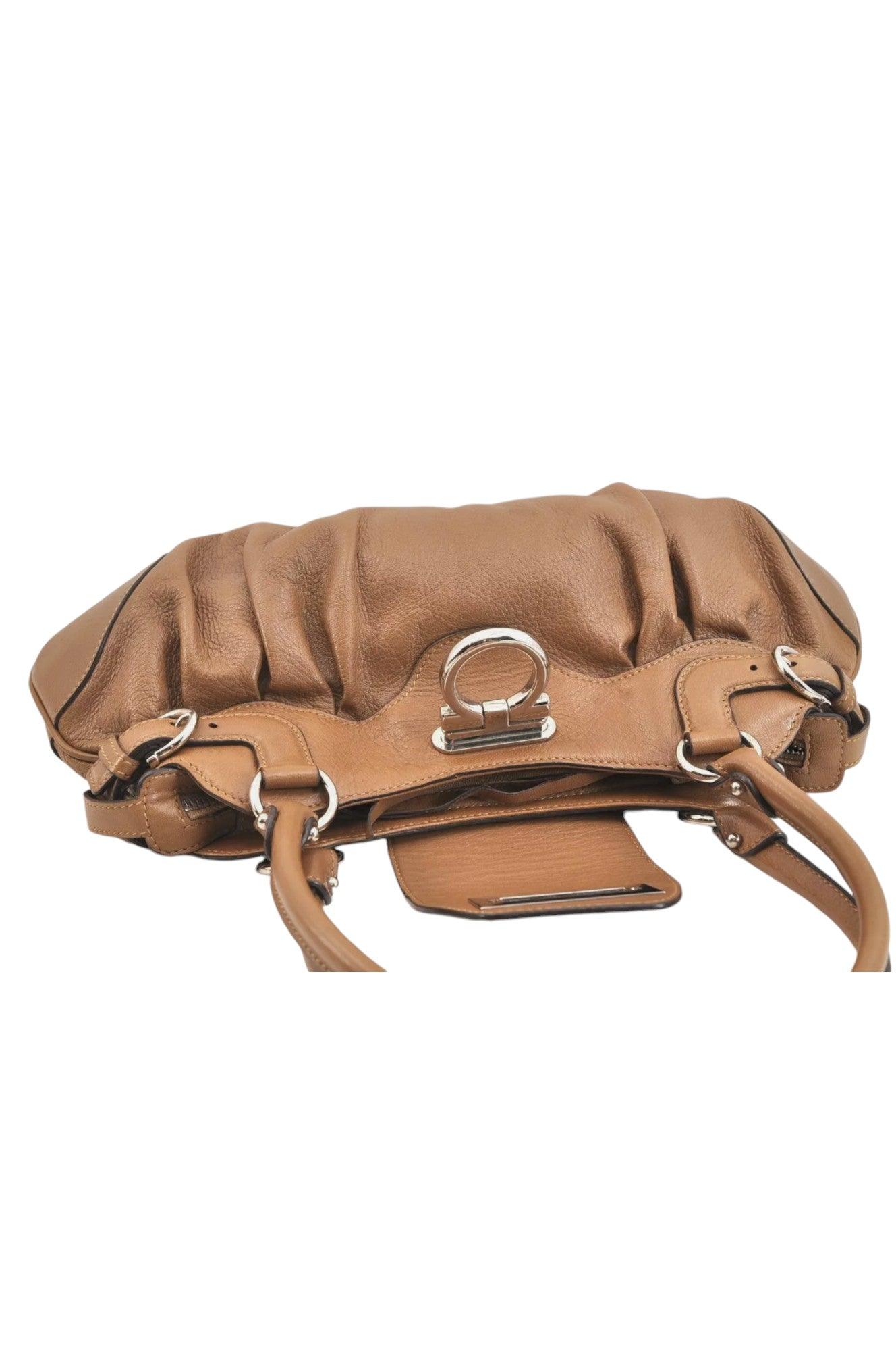 Salvatore Ferragamo Gancini Leather Shoulder Hand Bag Brown 7570K - Image 15