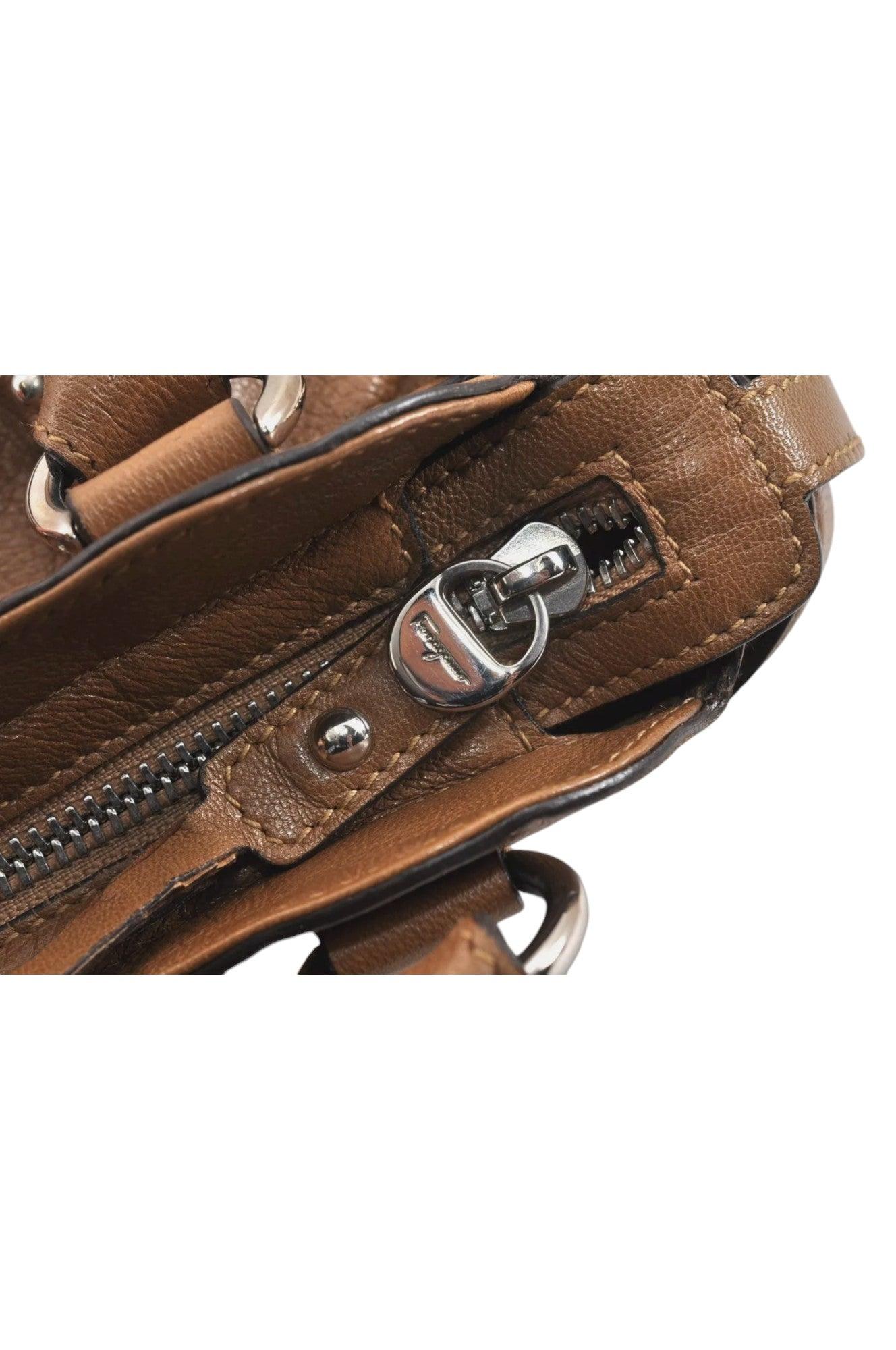Salvatore Ferragamo Gancini Leather Shoulder Hand Bag Brown 7570K - Image 16