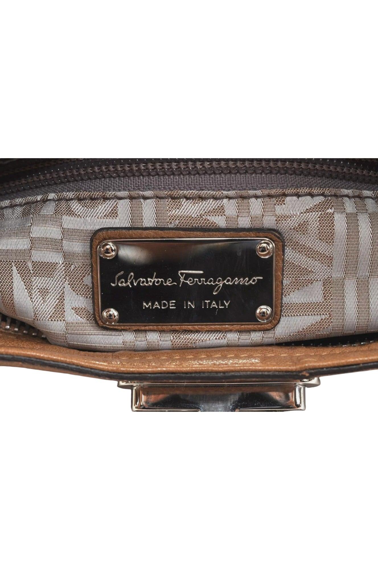Salvatore Ferragamo Gancini Leather Shoulder Hand Bag Brown 7570K - Image 19