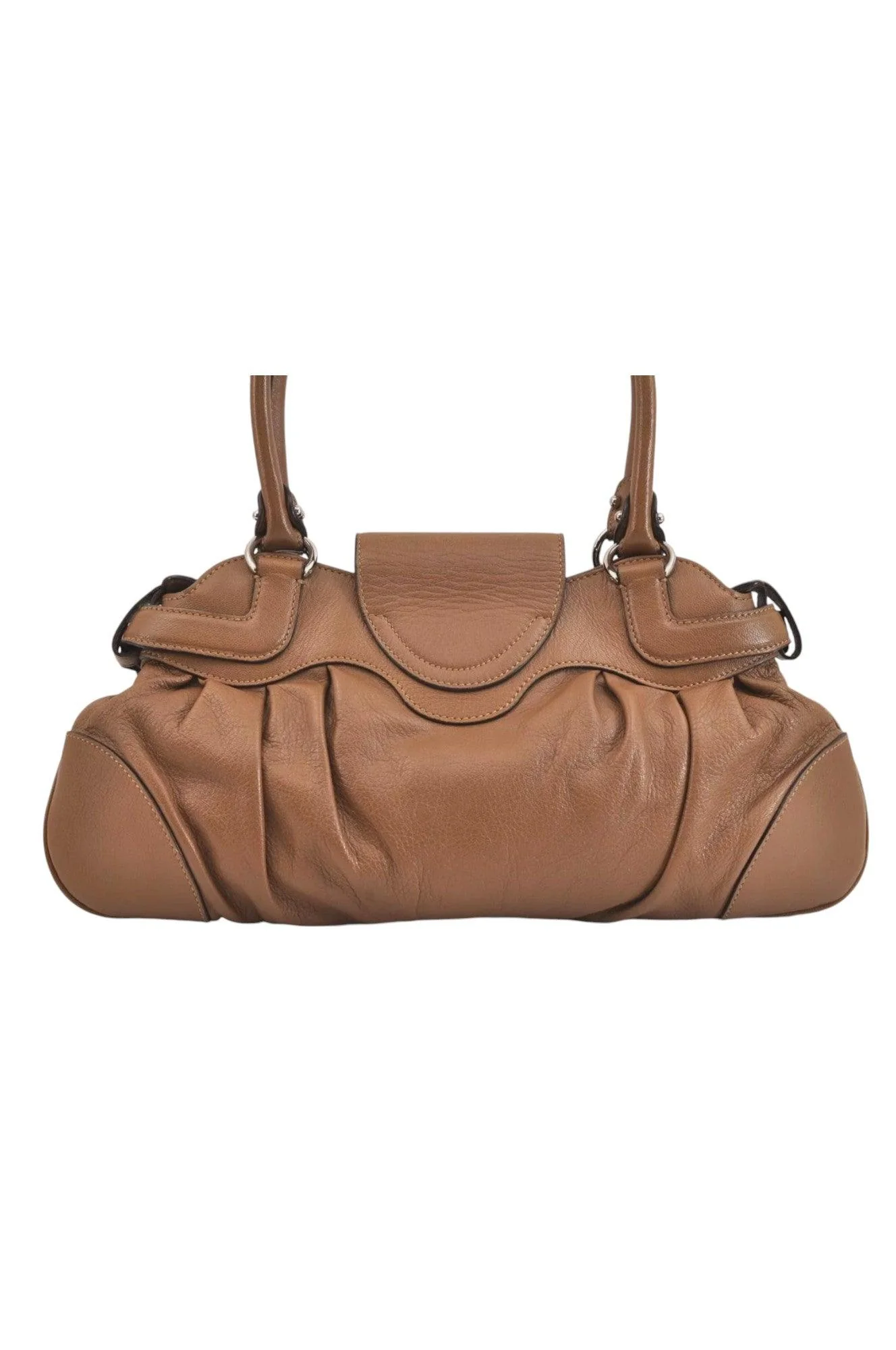 Salvatore Ferragamo Gancini Leather Shoulder Hand Bag Brown 7570K - Image 3