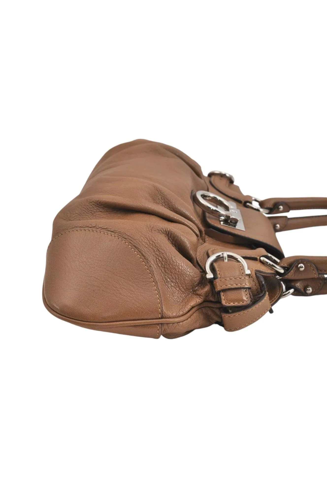 Salvatore Ferragamo Gancini Leather Shoulder Hand Bag Brown 7570K - Image 4