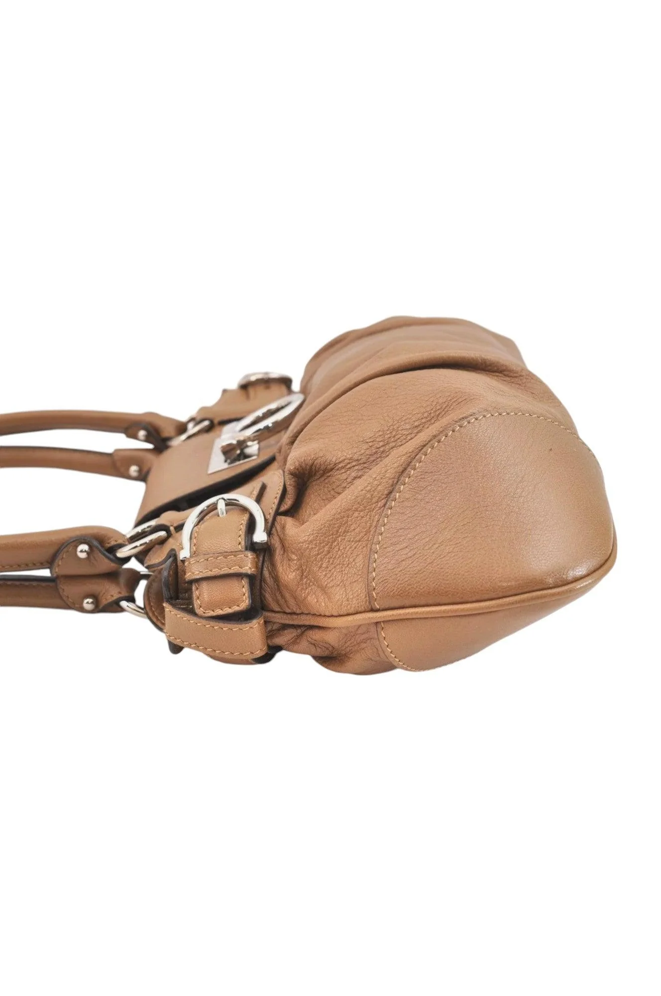 Salvatore Ferragamo Gancini Leather Shoulder Hand Bag Brown 7570K - Image 5