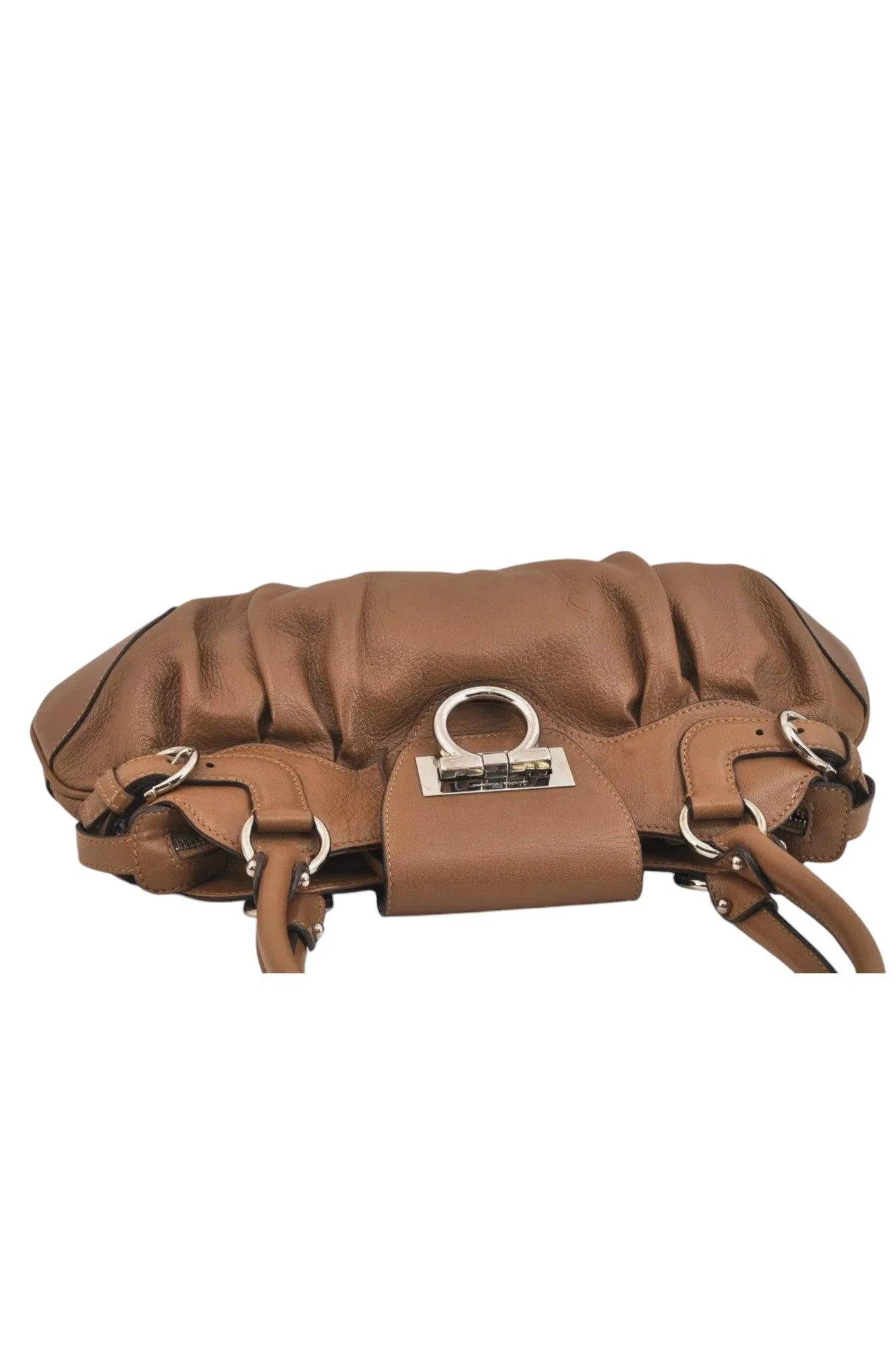 Salvatore Ferragamo Gancini Leather Shoulder Hand Bag Brown 7570K - Image 6