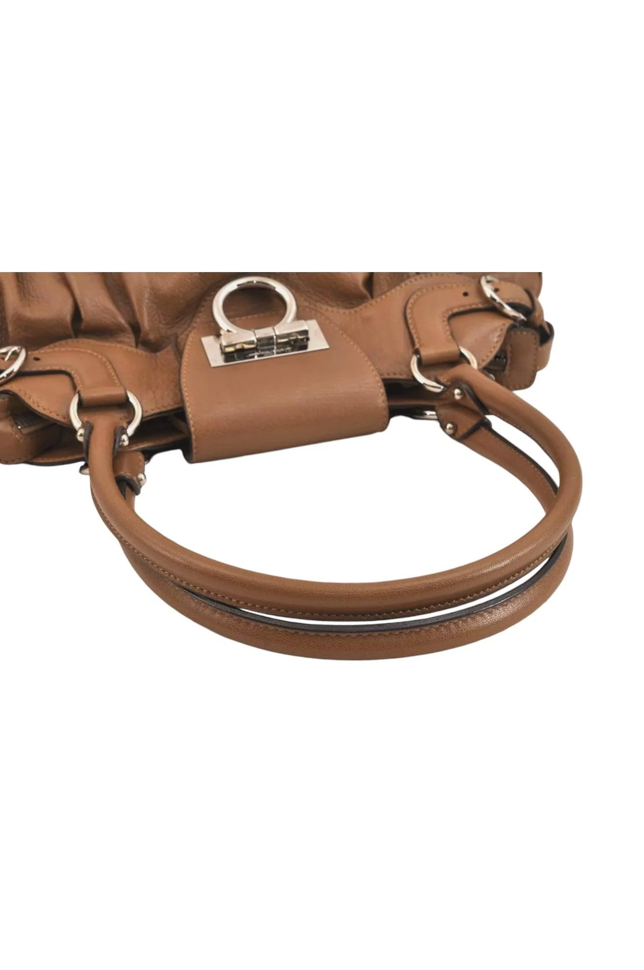 Salvatore Ferragamo Gancini Leather Shoulder Hand Bag Brown 7570K - Image 7